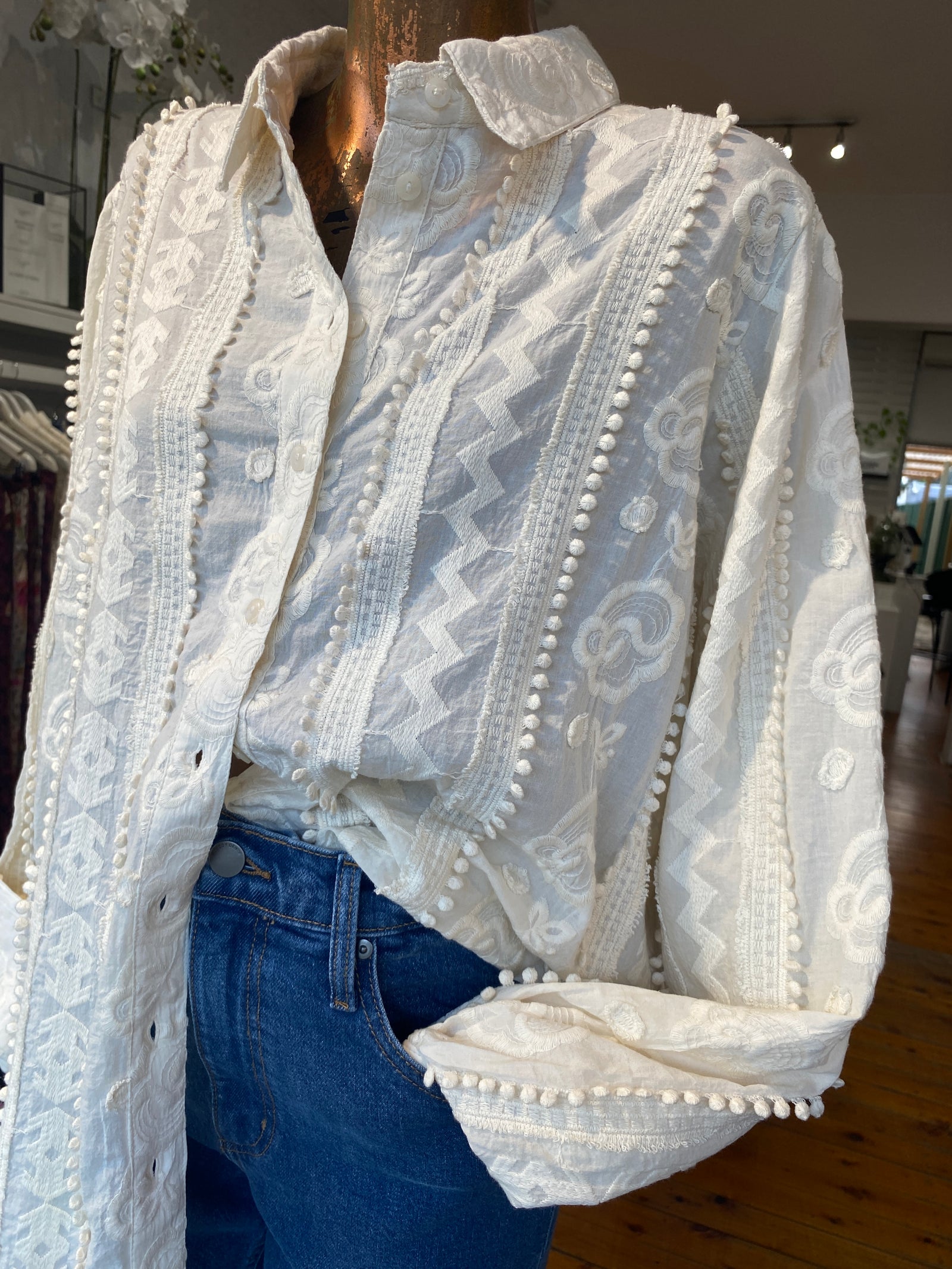 Flower Child Shirt - Ivory + Embroidery