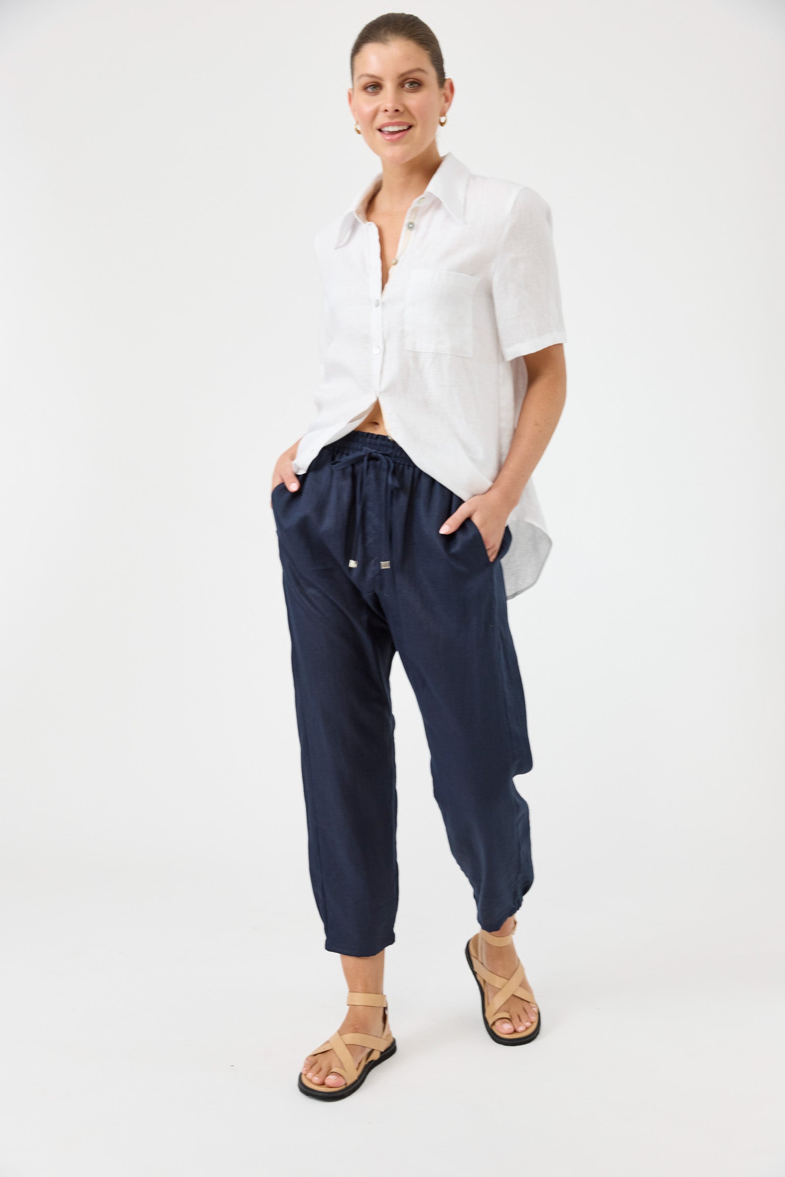 Studio Linen Relaxed Pant - Navy