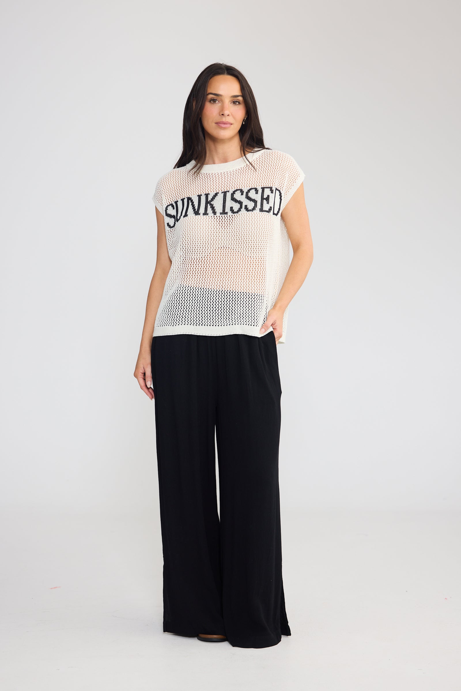 Cedar Sunkissed Knit Top - White + Black Cotton Knit