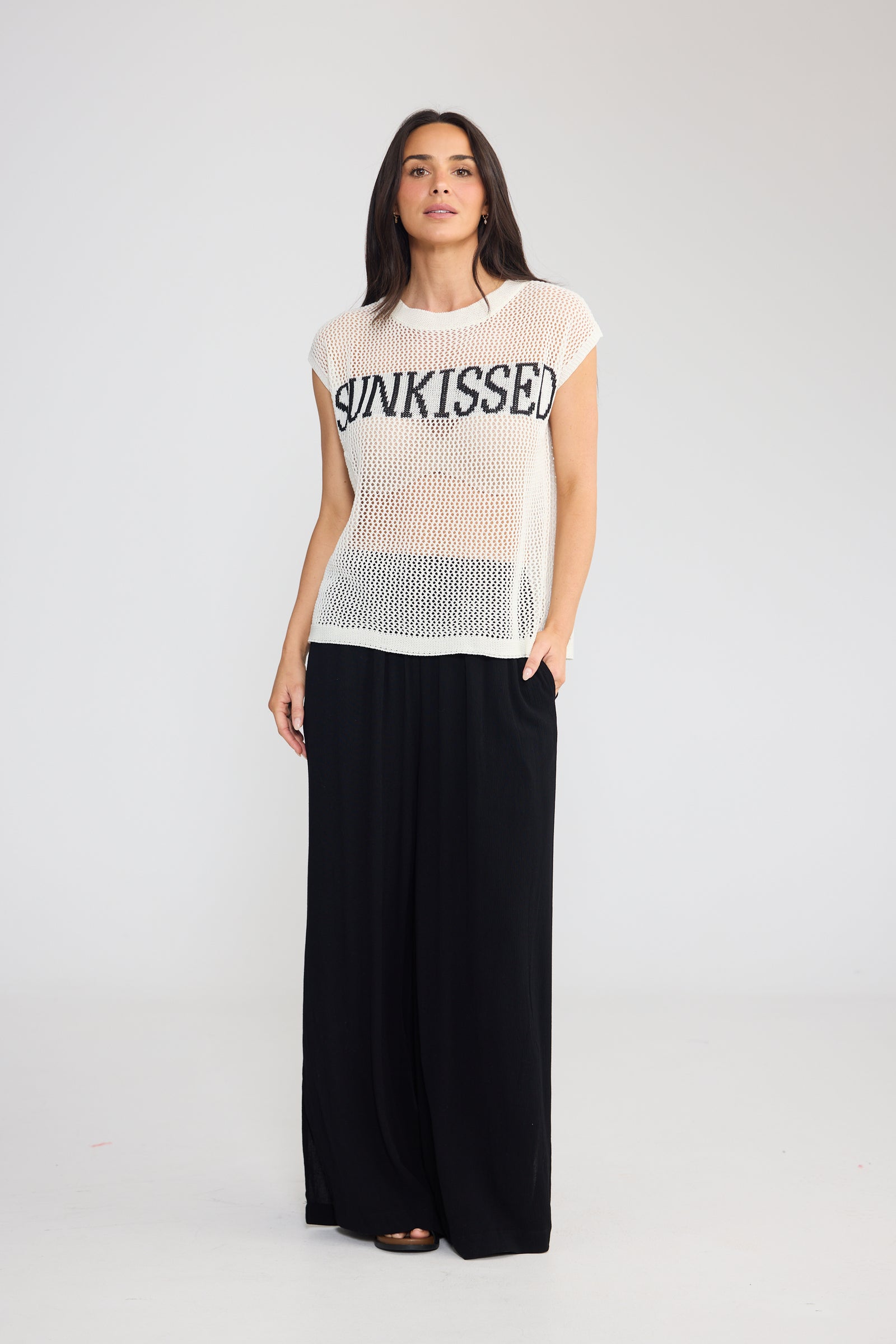 Cedar Sunkissed Knit Top - White + Black Cotton Knit