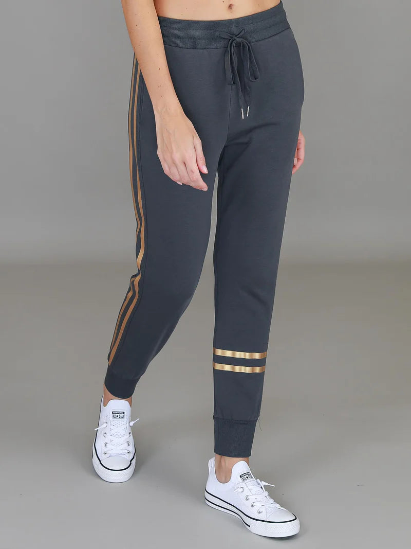 Charlise Gold Side Stripe Sweatpants - Charcoal Gold
