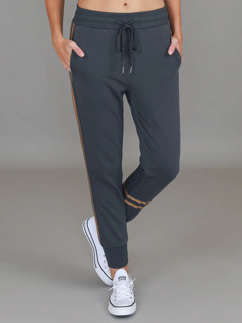 Charlise Gold Side Stripe Sweatpants - Charcoal Gold