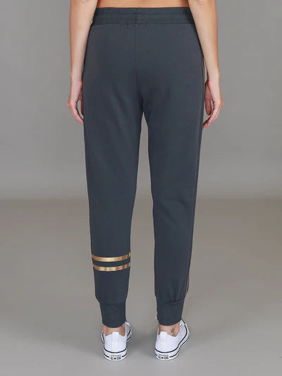 Charlise Gold Side Stripe Sweatpants - Charcoal Gold