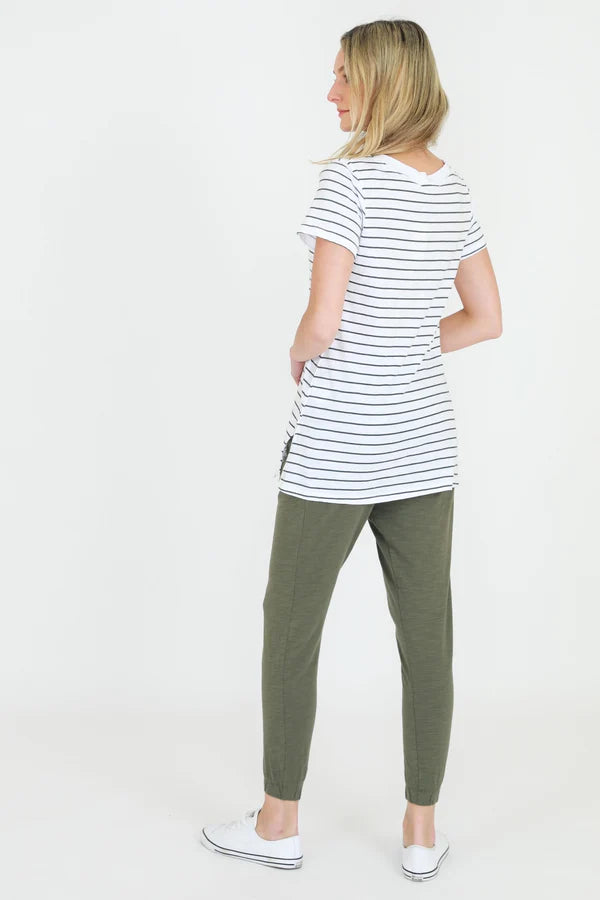 Frankie V Neck Tee - Stripe Navy White