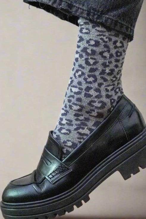 KLUE Glitter Lurex Socks | Leopard Grey