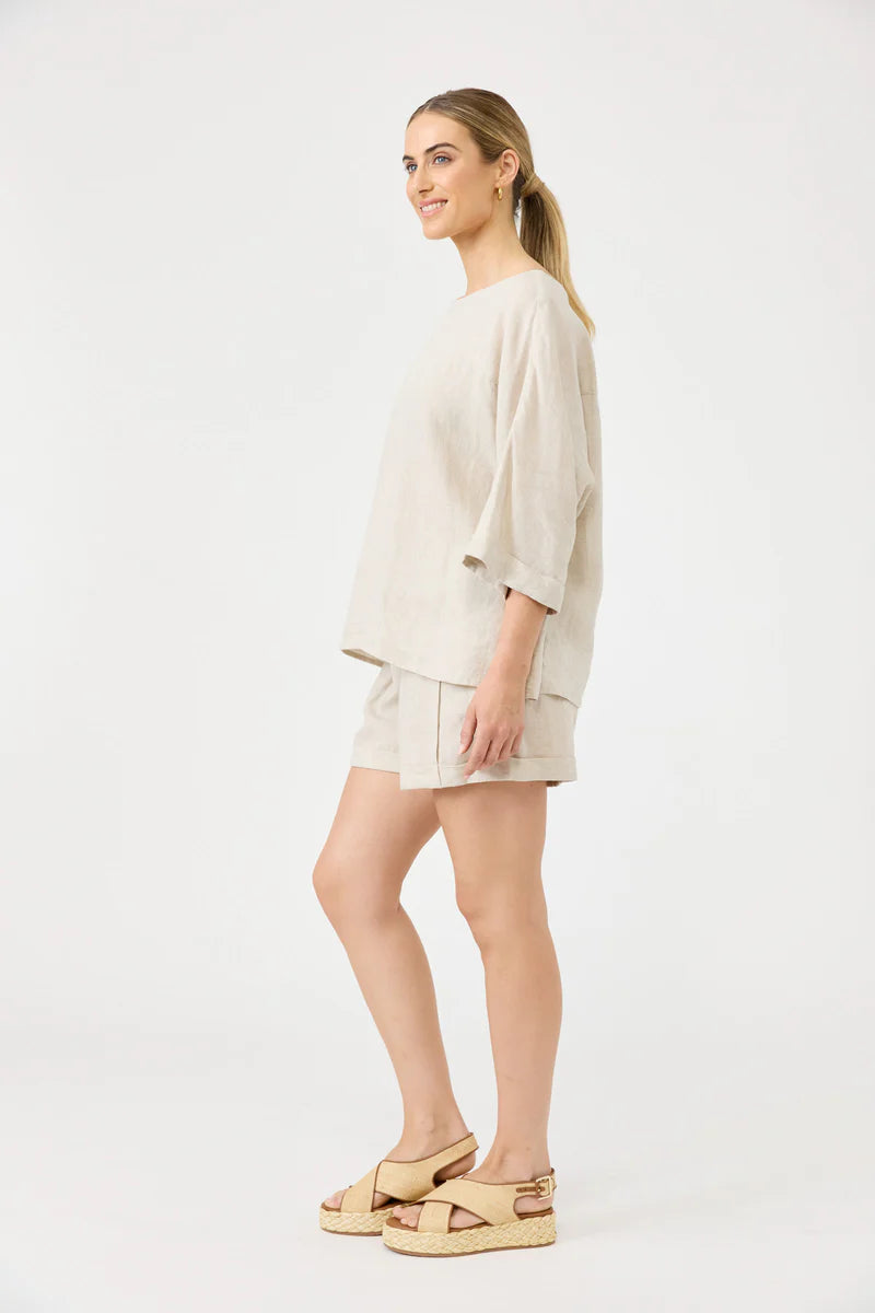 Studio Linen Relaxed Top - Tusk