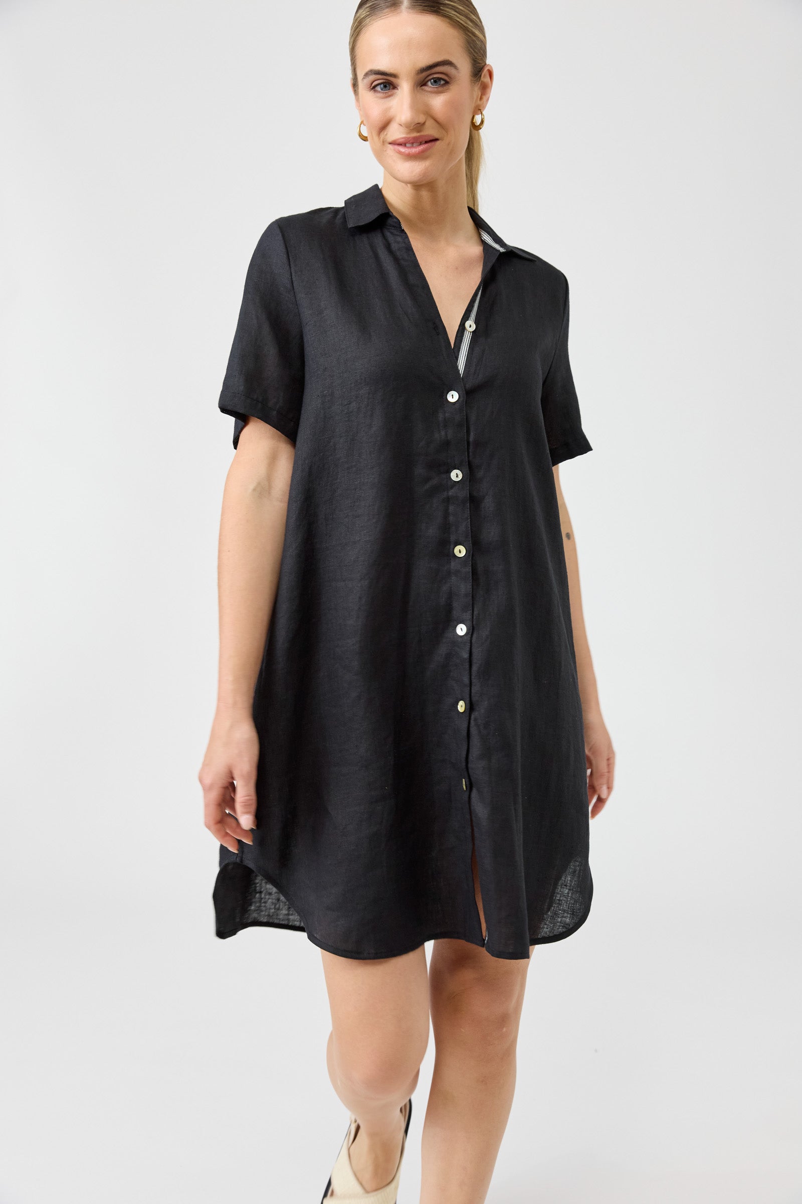 Eb&Ive Studio Linen Short Shirt Dress Black