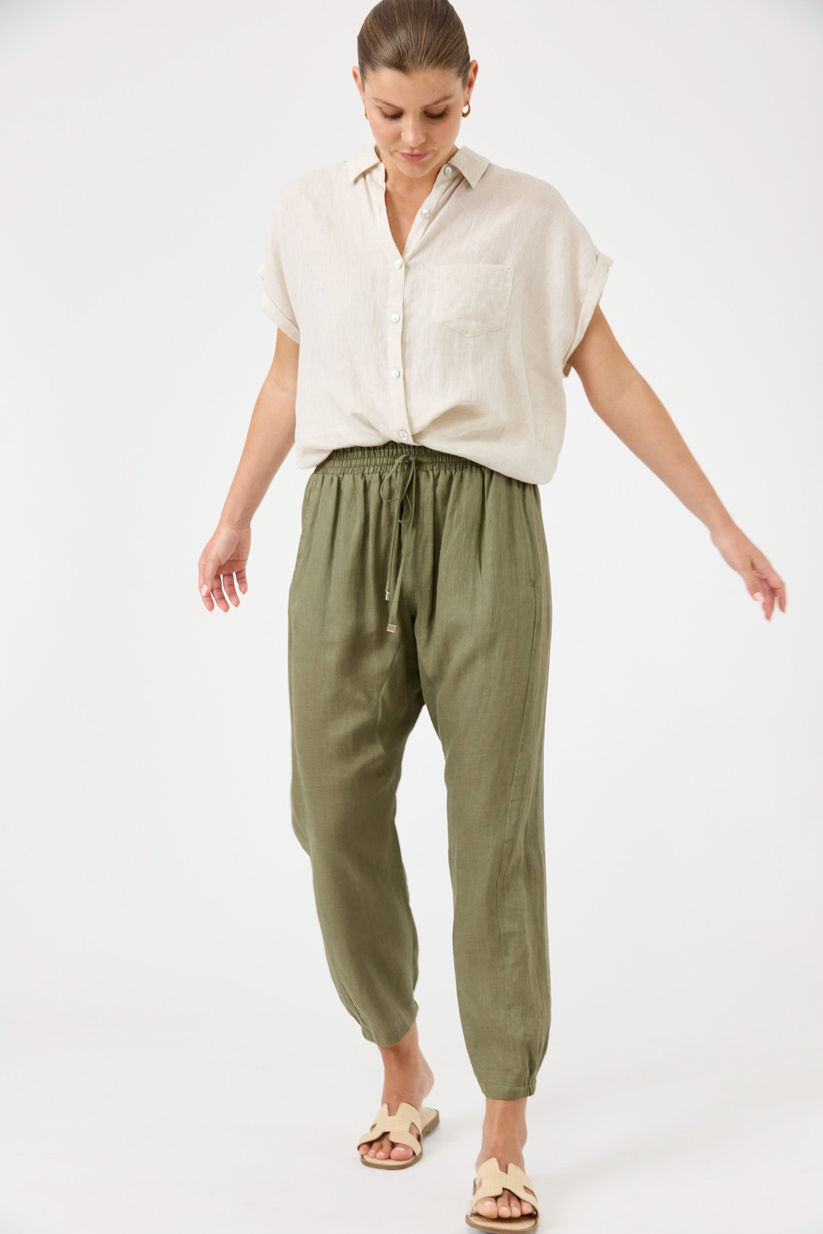 Studio Linen Relaxed Pant - Khaki
