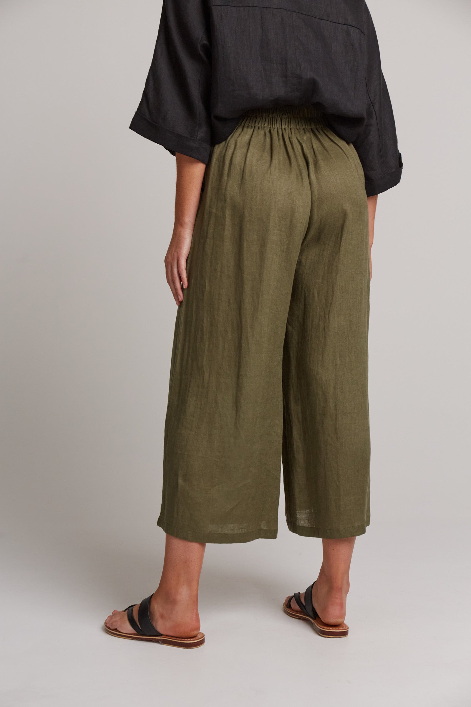 Eb&Ive Studio Linen Crop Wide Leg Pant Khaki