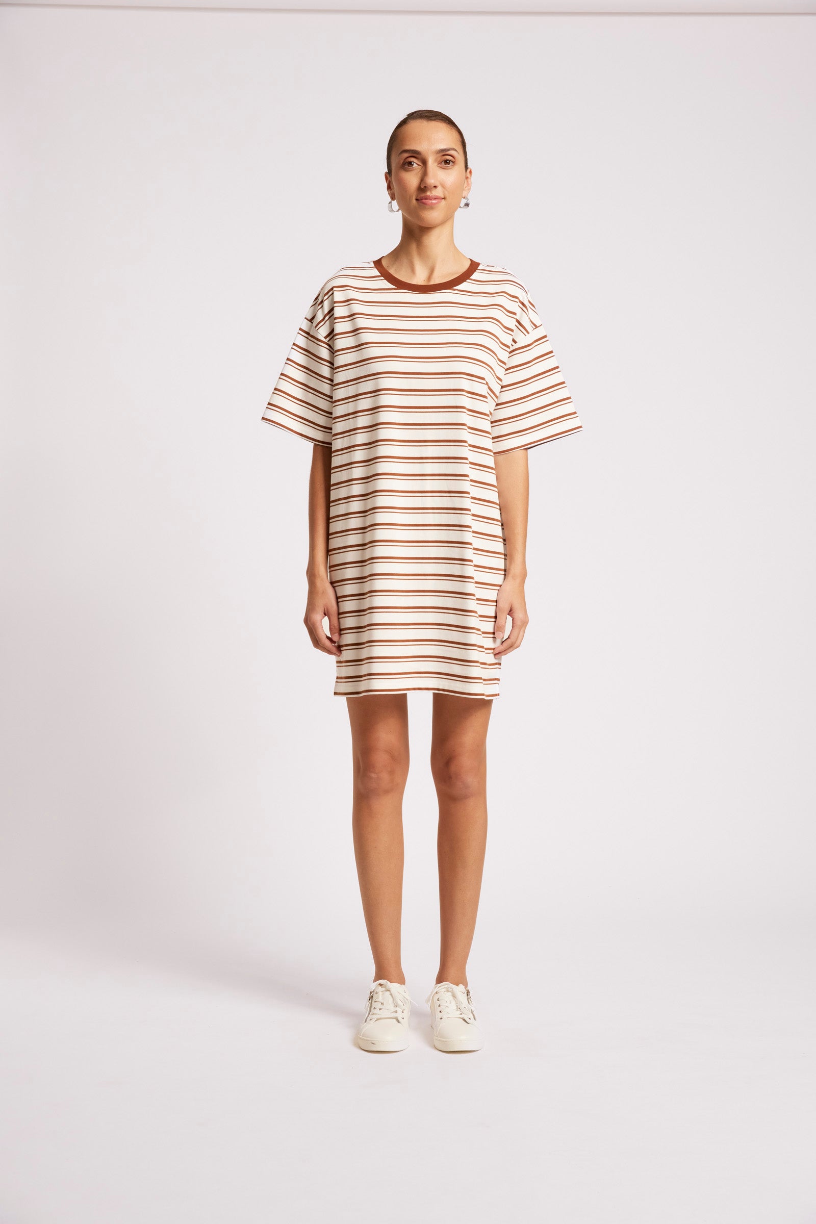 Paloma Striped T-Shirt Dress - Dune White