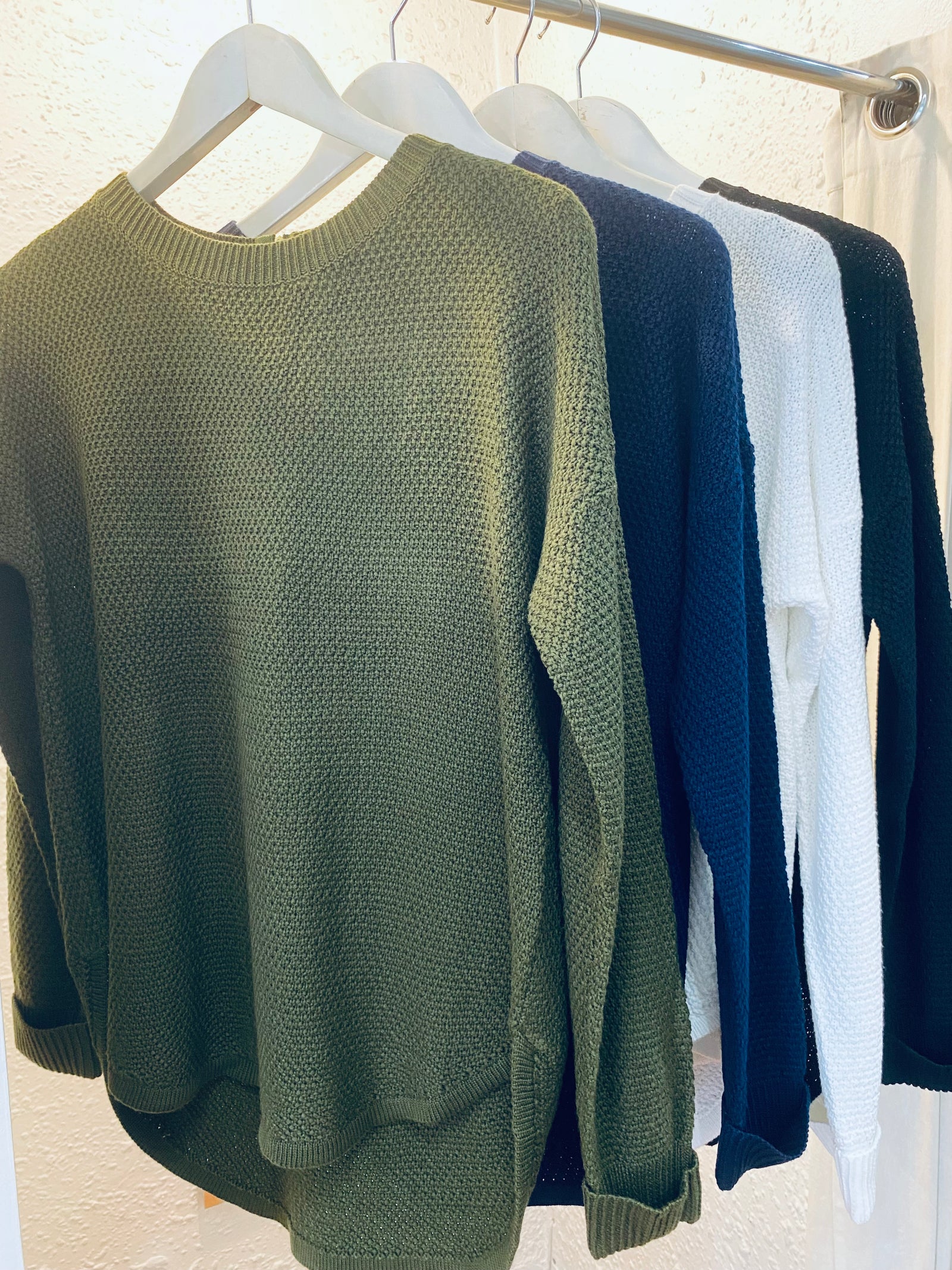 Zip Back Cotton Knit Jumper - Khaki