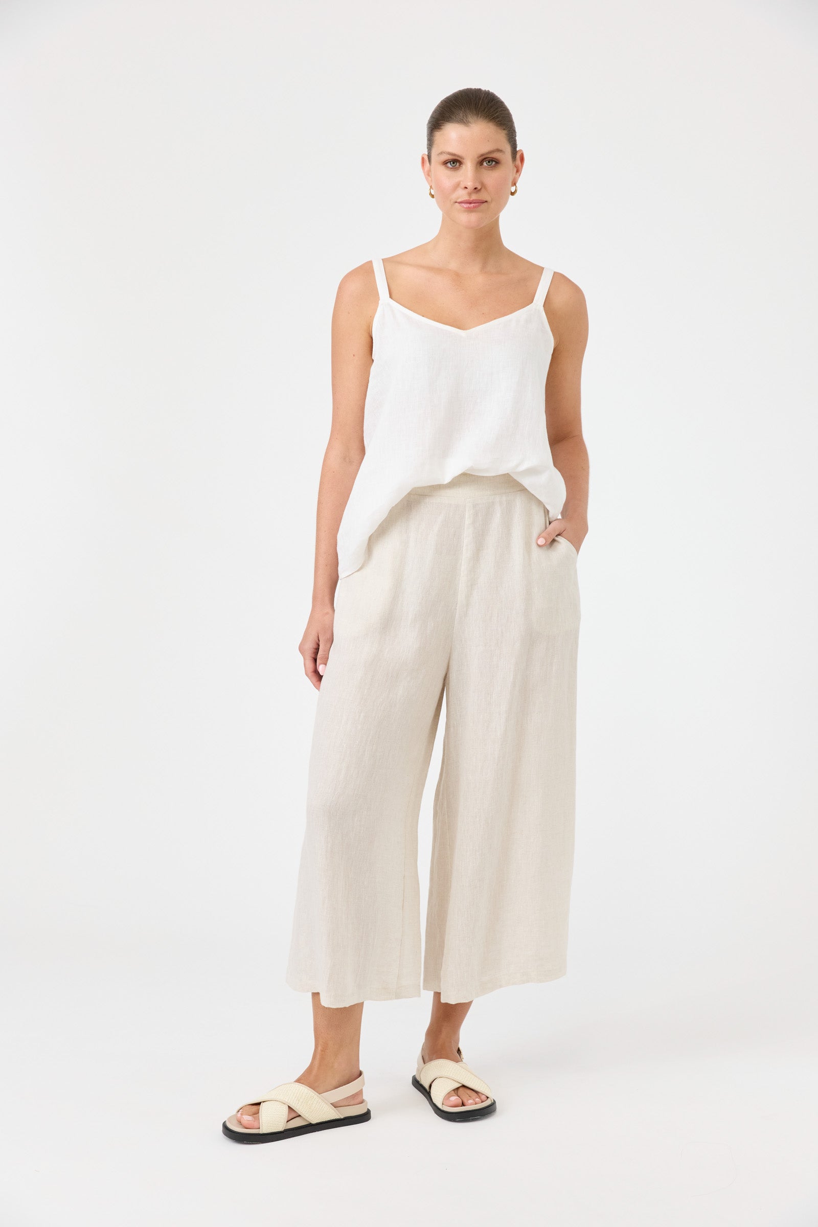 Eb&Ive Studio Linen Crop Wide Leg Pant Natural