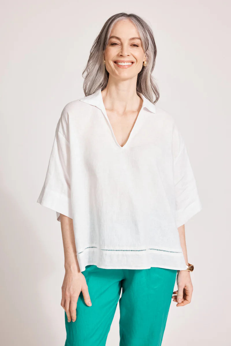 Miramar Collared Top - White Linen