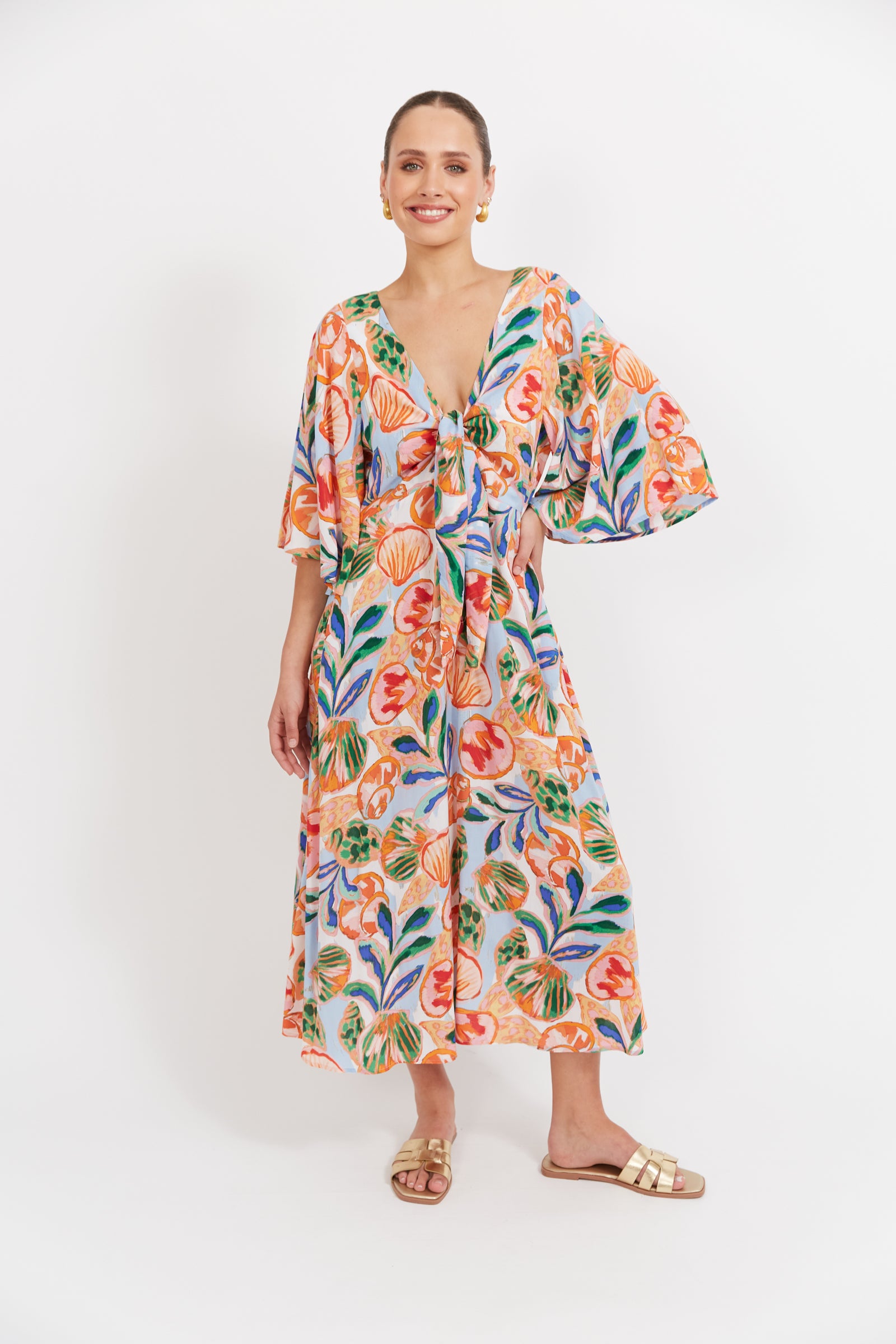 Baja Tie Midi Dress - Tide Print