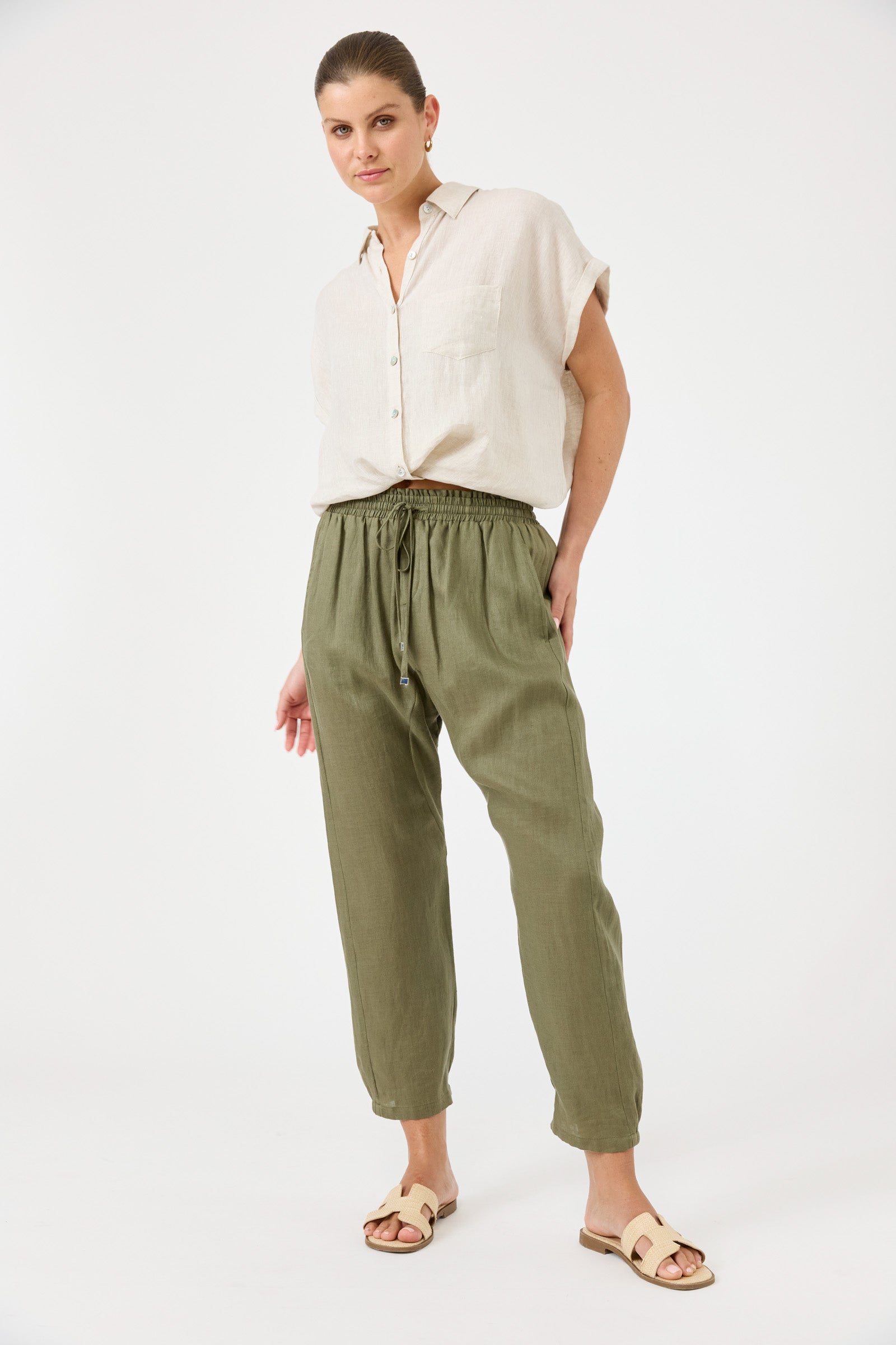 Studio Linen Relaxed Pant - Khaki