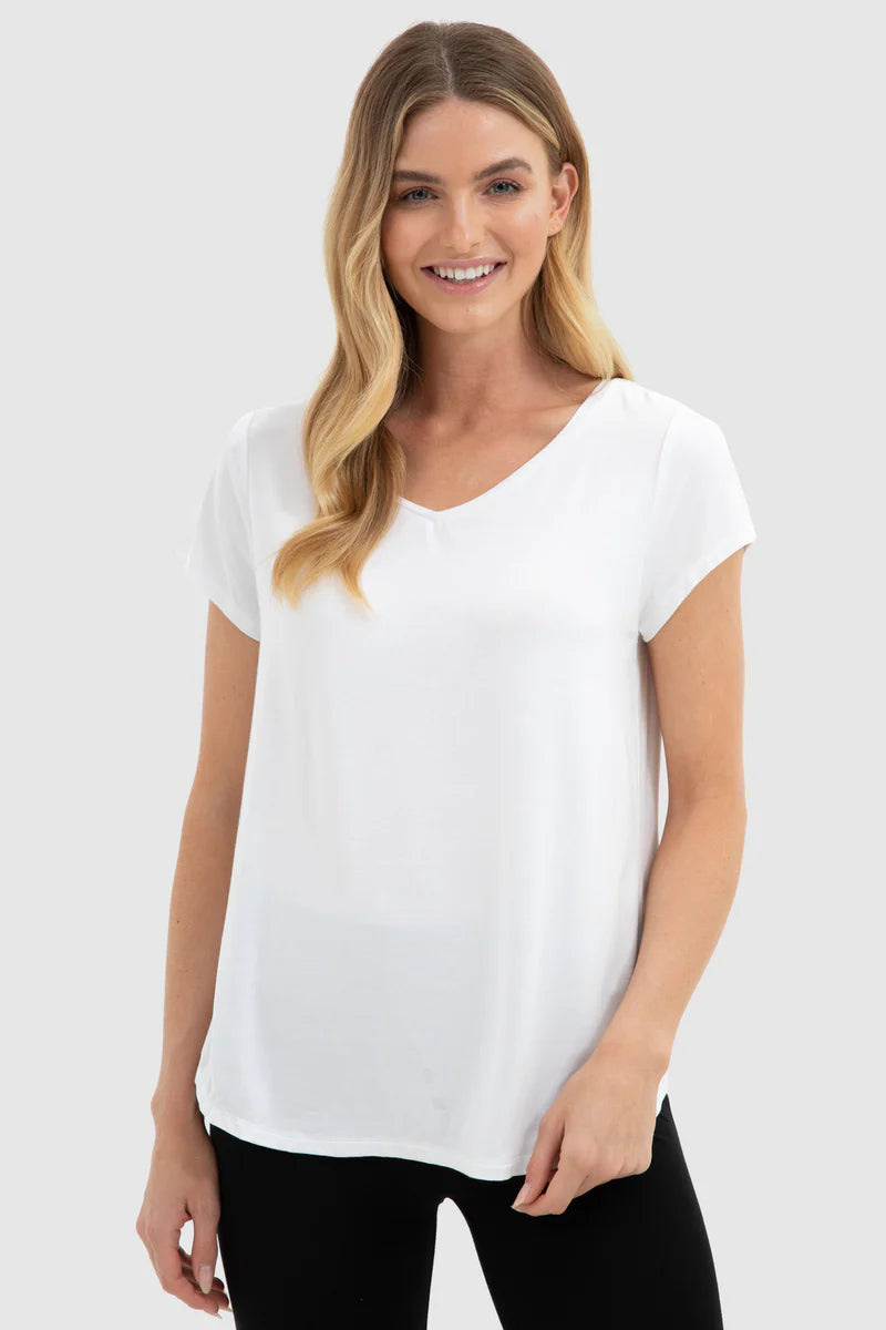 Bamboo Body Vneck White Ivory Bamboo Tee Classic top Basic short Sleeve premium basic tee Minimalist aesthetic crop T-Shirt