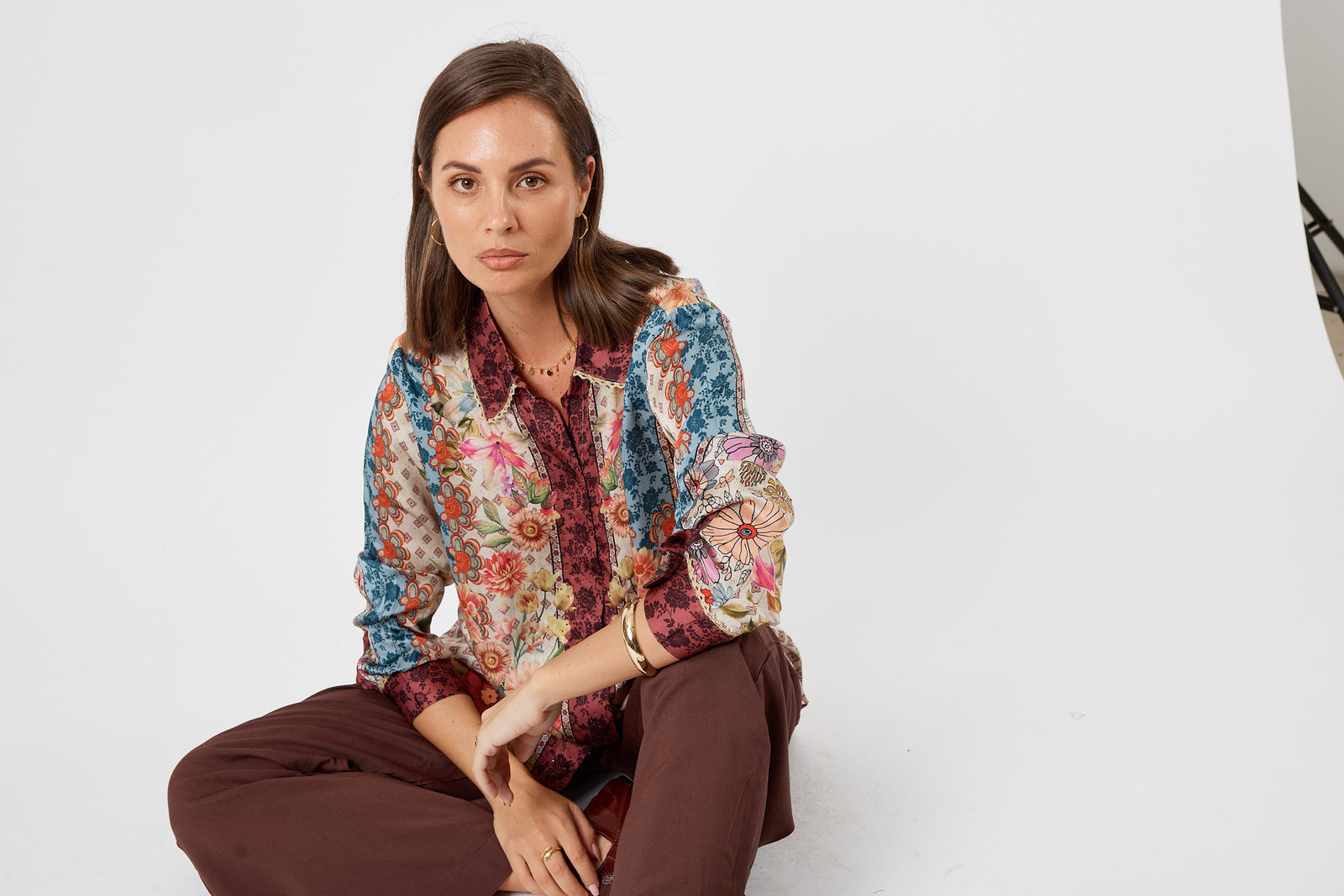 LulaSoul winnapeg Vintage & retro all over floral print statement bold burgundy print soft satin button up Shirt women’s fashion collared matching set coordinates two piece