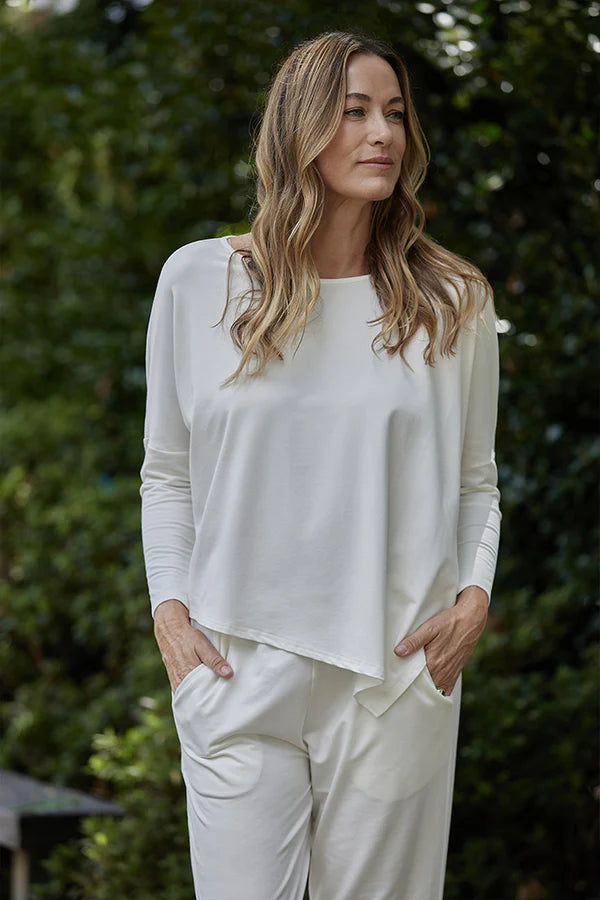 Terry Relaxed Boatneck Top - Soft White