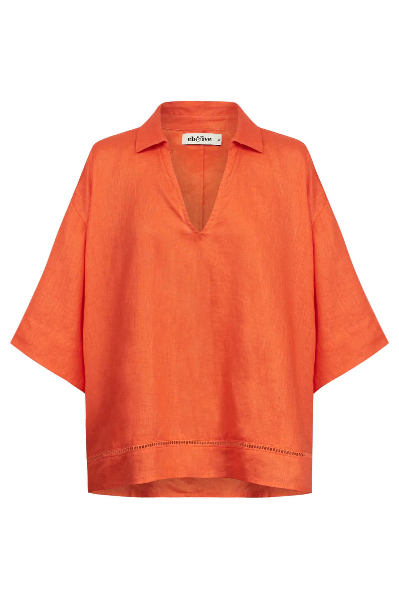 Miramar Collared Top - Coral Linen