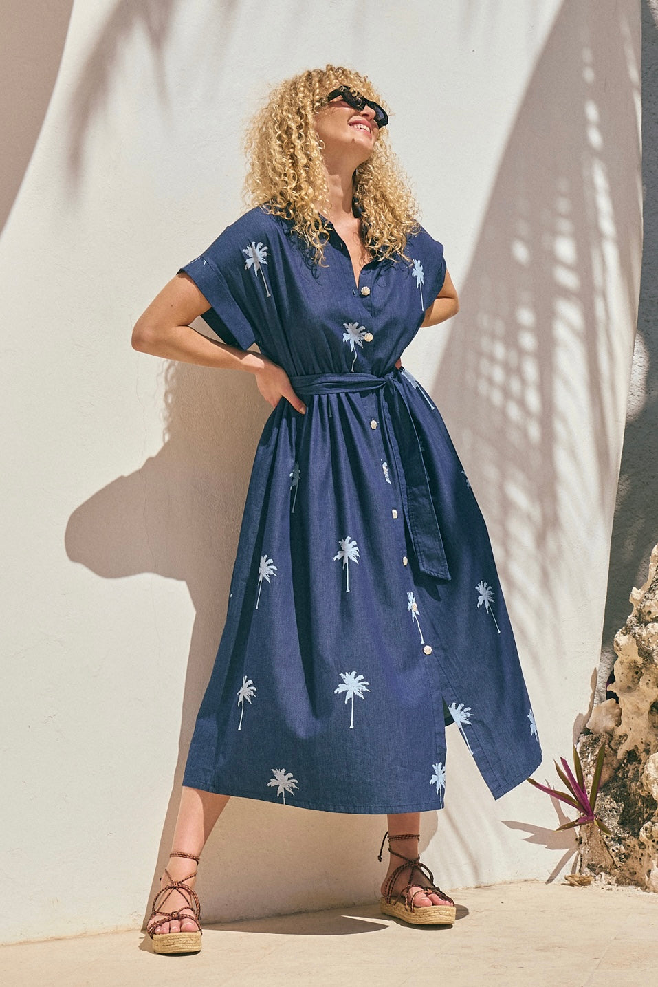 Montego Shirt Dress - Indigo Palms
