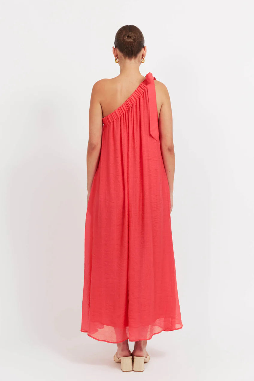 Baja One Shoulder Dress - Punch