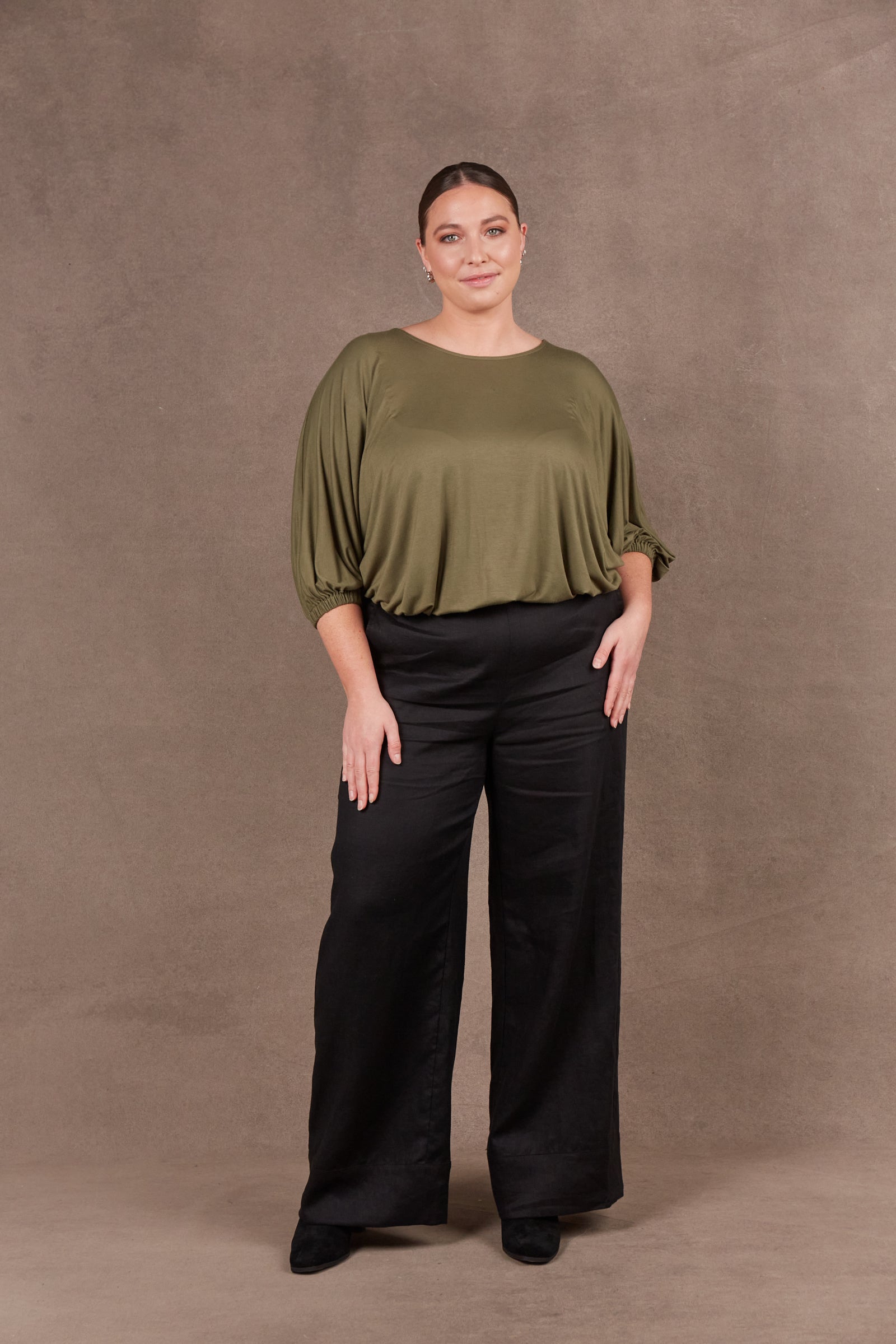 Eb&Ive Studio Linen Straight Wide Leg Pant Black Long Work Pant