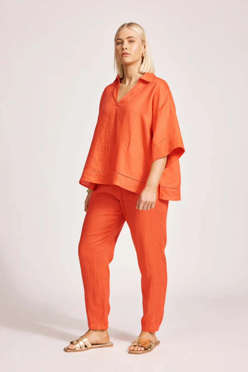Miramar Collared Top - Coral Linen
