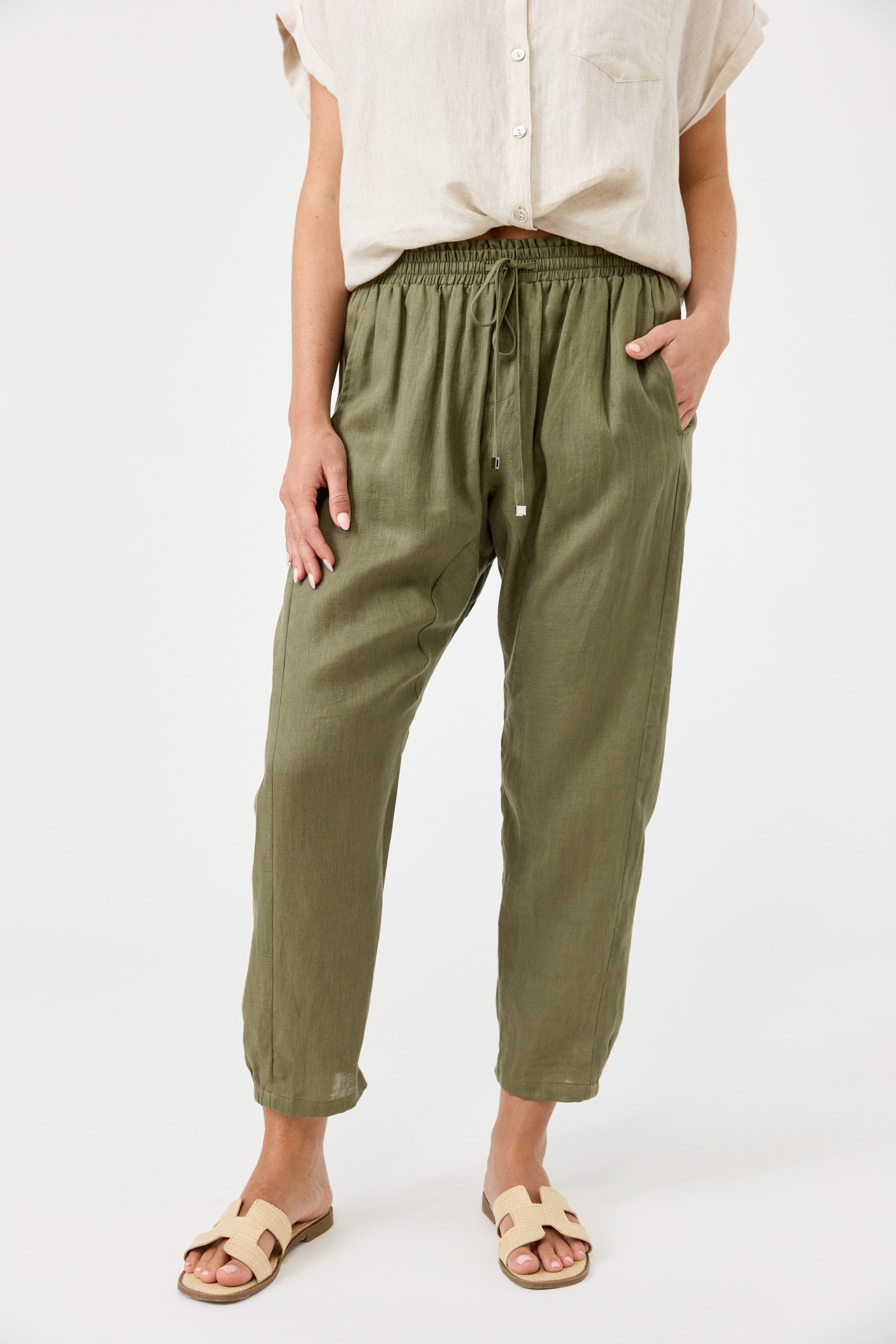 Studio Linen Relaxed Pant - Khaki