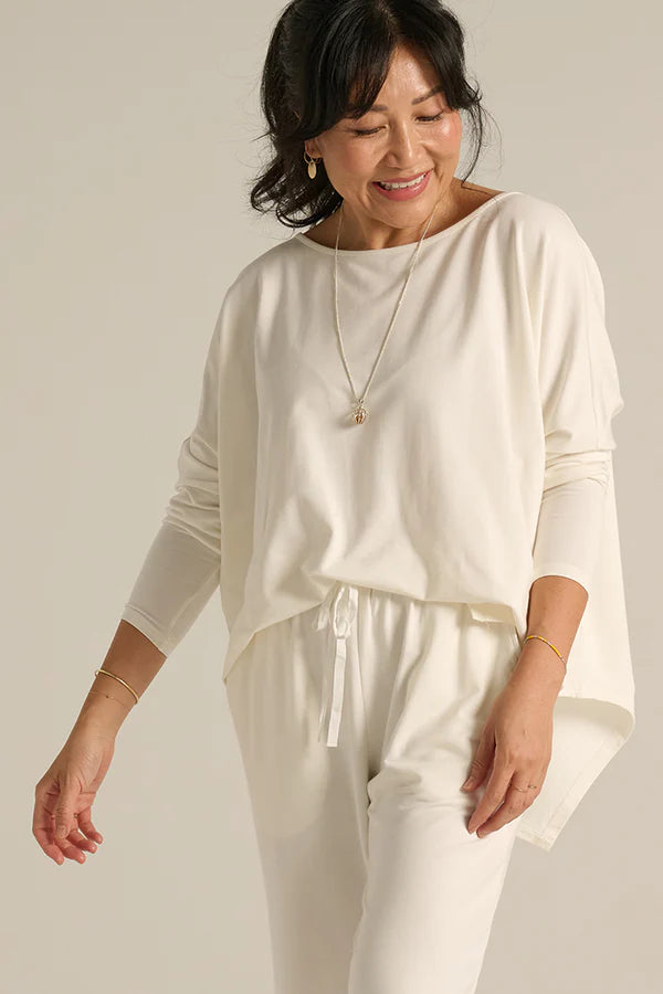 Terry Relaxed Boatneck Top - Soft White