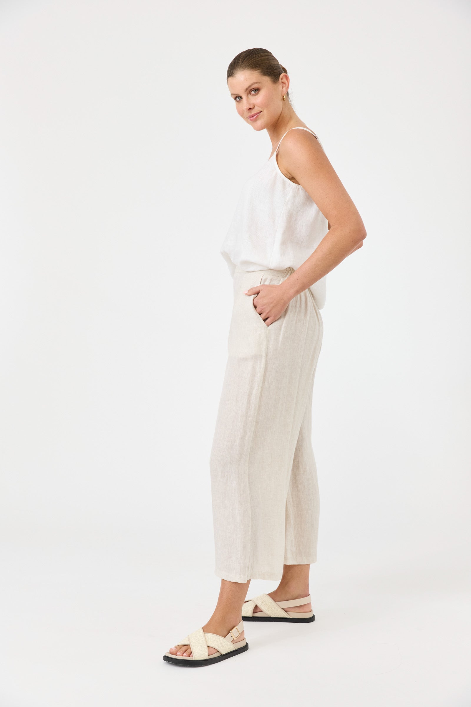 Eb&Ive Studio Linen Crop Wide Leg Pant Natural