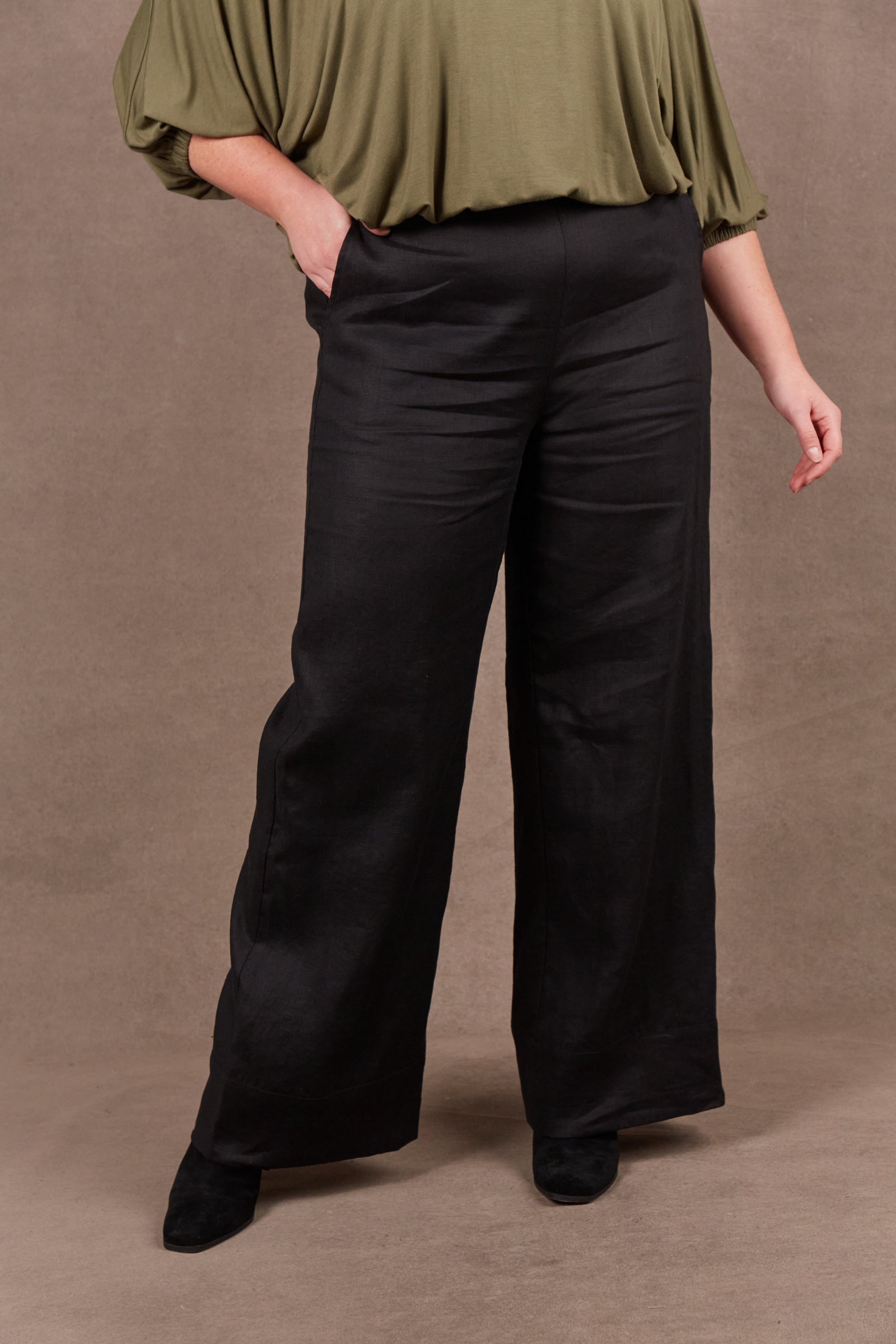 Eb&Ive Studio Linen Straight Wide Leg Pant Black Long Work Pant