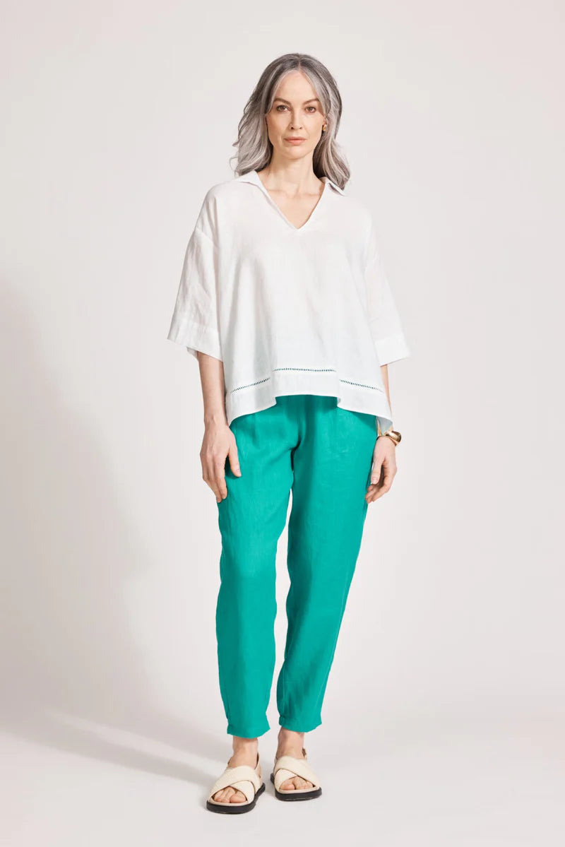 Miramar Collared Top - White Linen