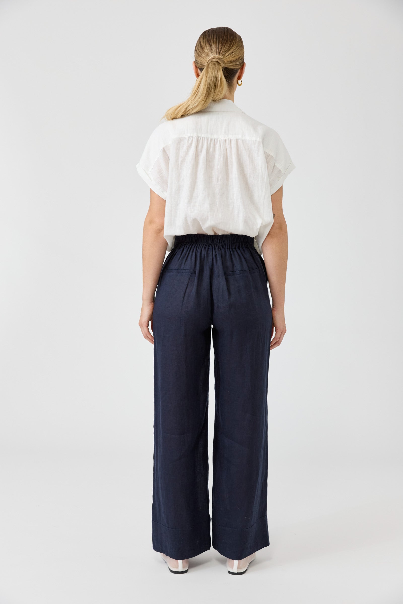Eb&Ive Studio Linen Long Straight Wide Pant Navy Work Pant