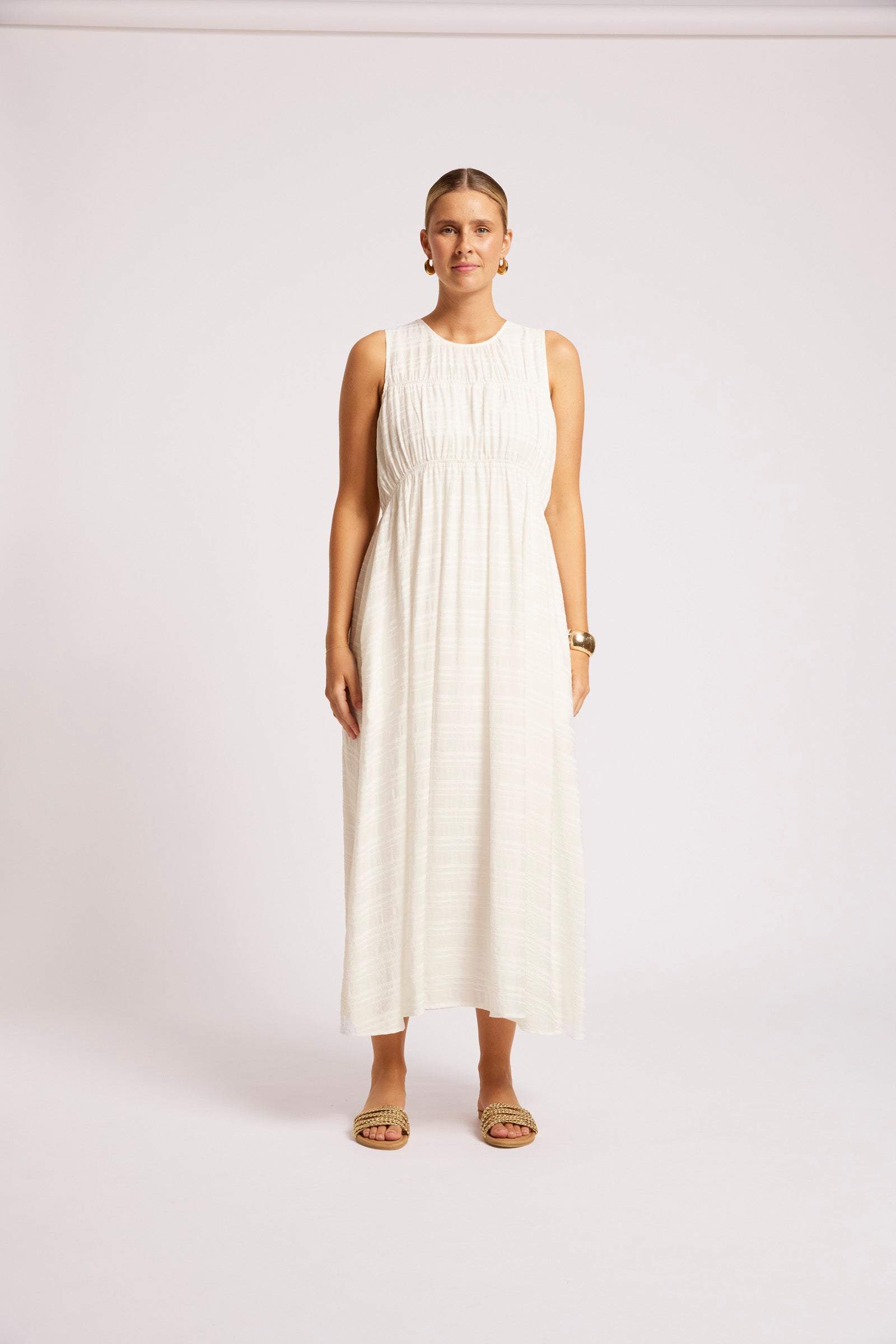 Sovana Ruched Maxi Dress - White