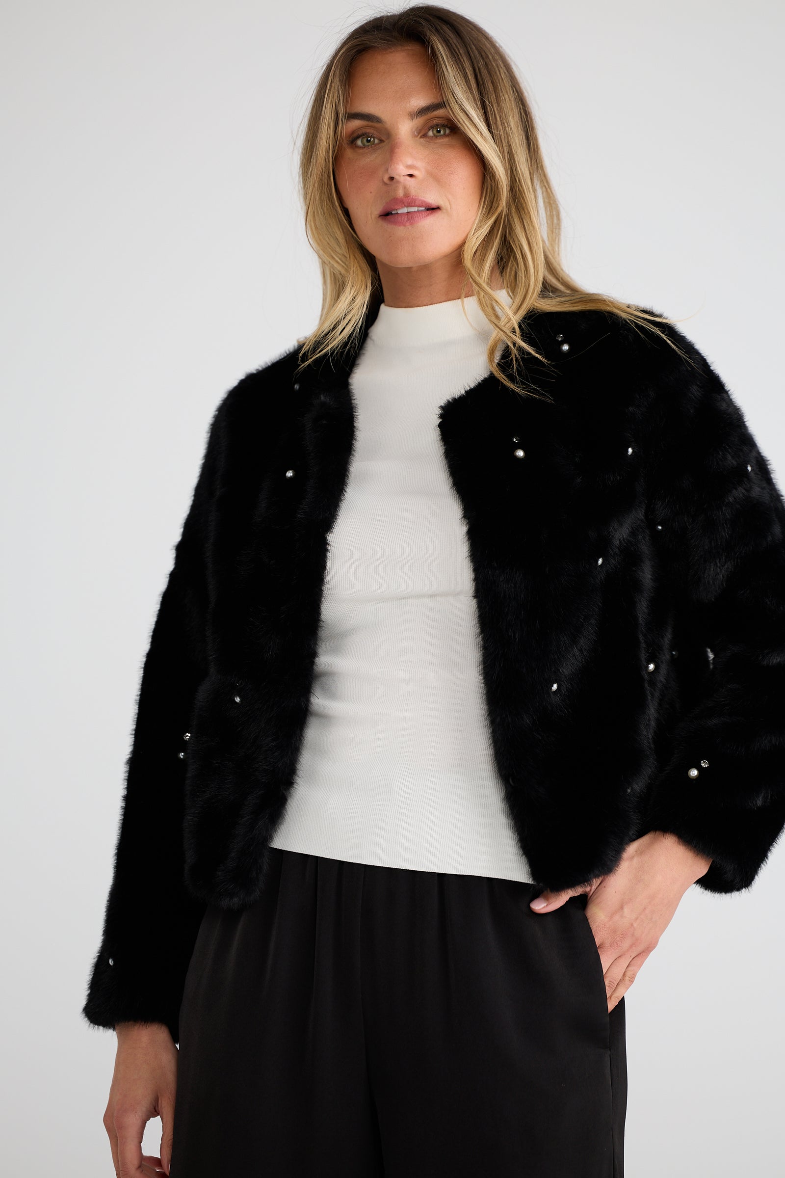Selina Fur Jacket - Black
