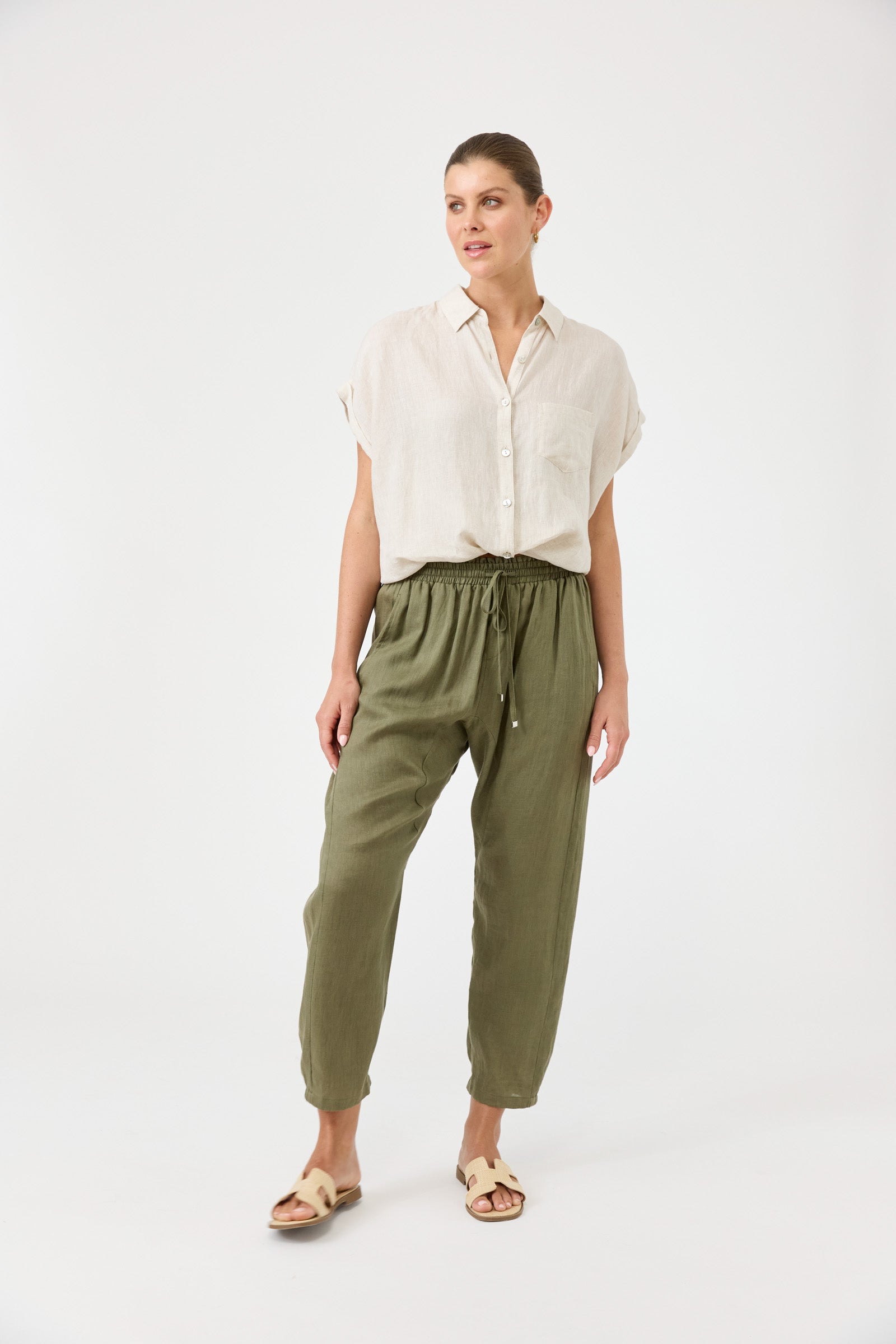 Studio Linen Relaxed Pant - Khaki