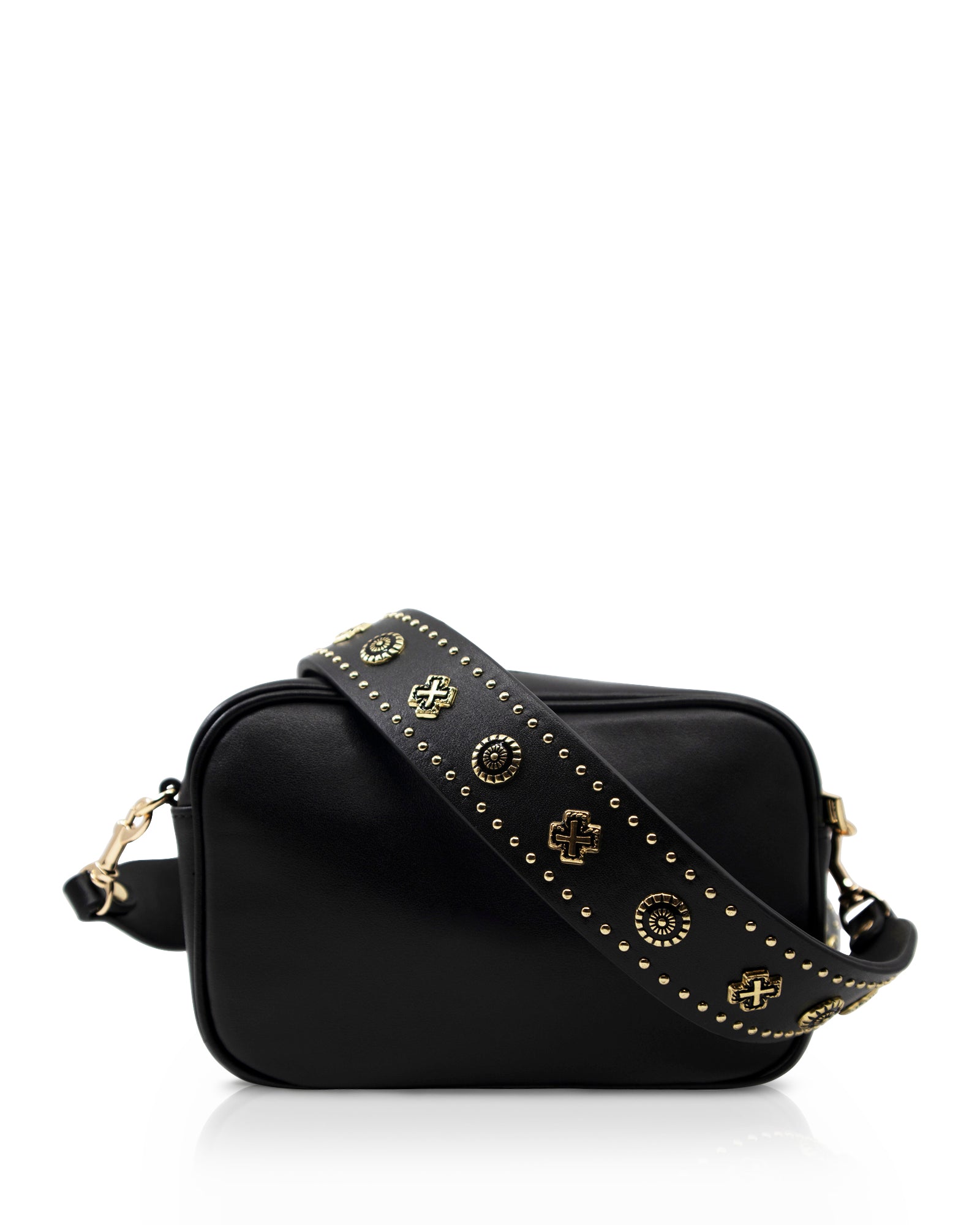 Sol Sana Camera Bag with studded western country rock studded strap Black Gold