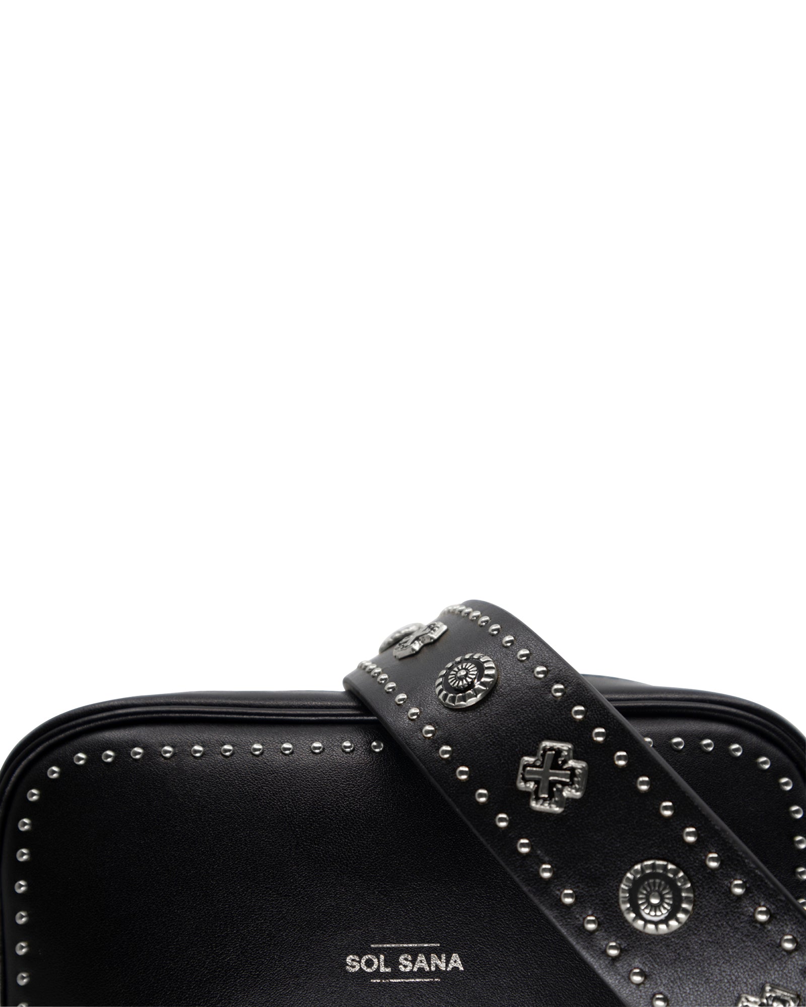 Sol Sana Camera Bag with studded western country rock studded strap Black Silver