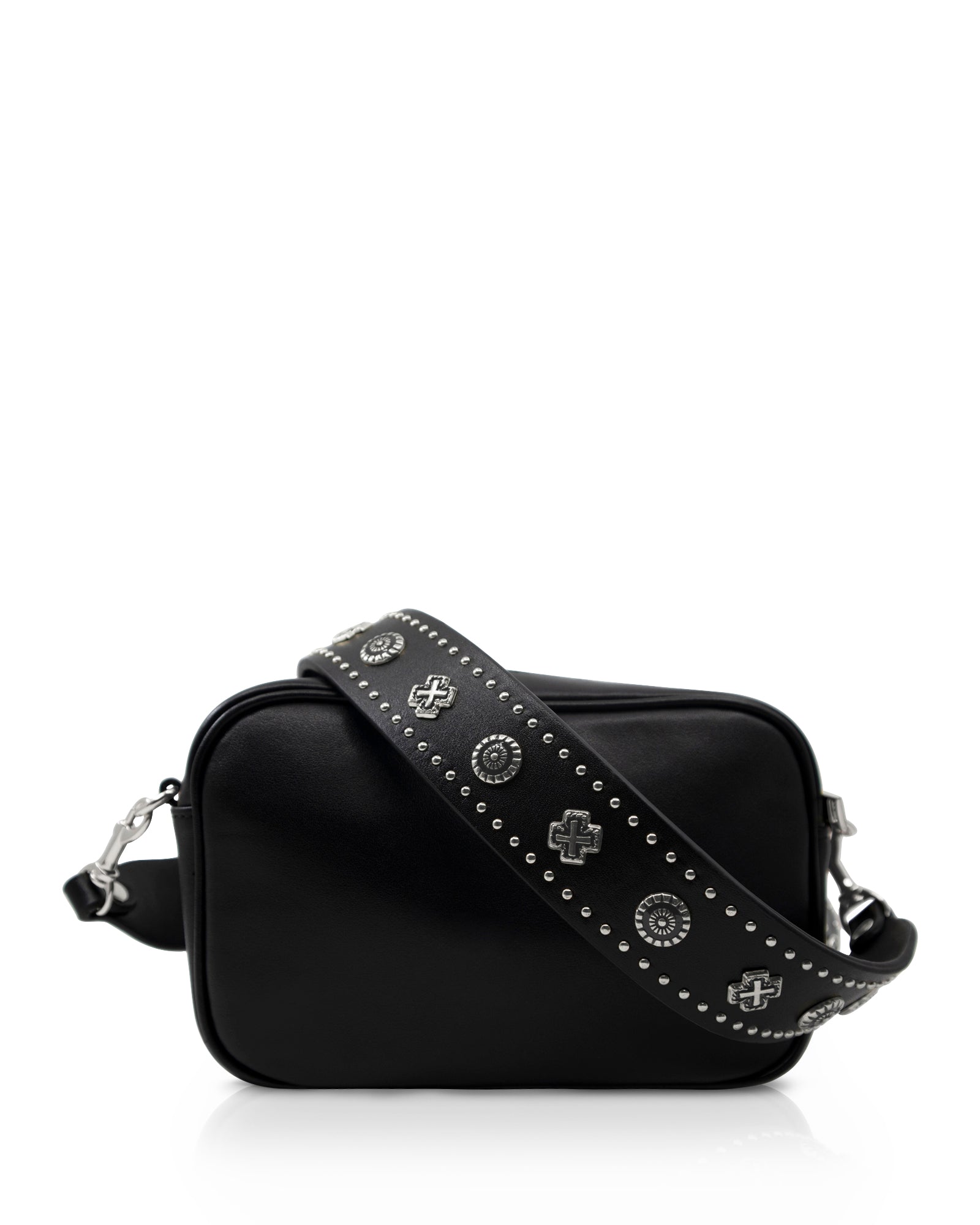 Sol Sana Camera Bag with studded western country rock studded strap Black Silver