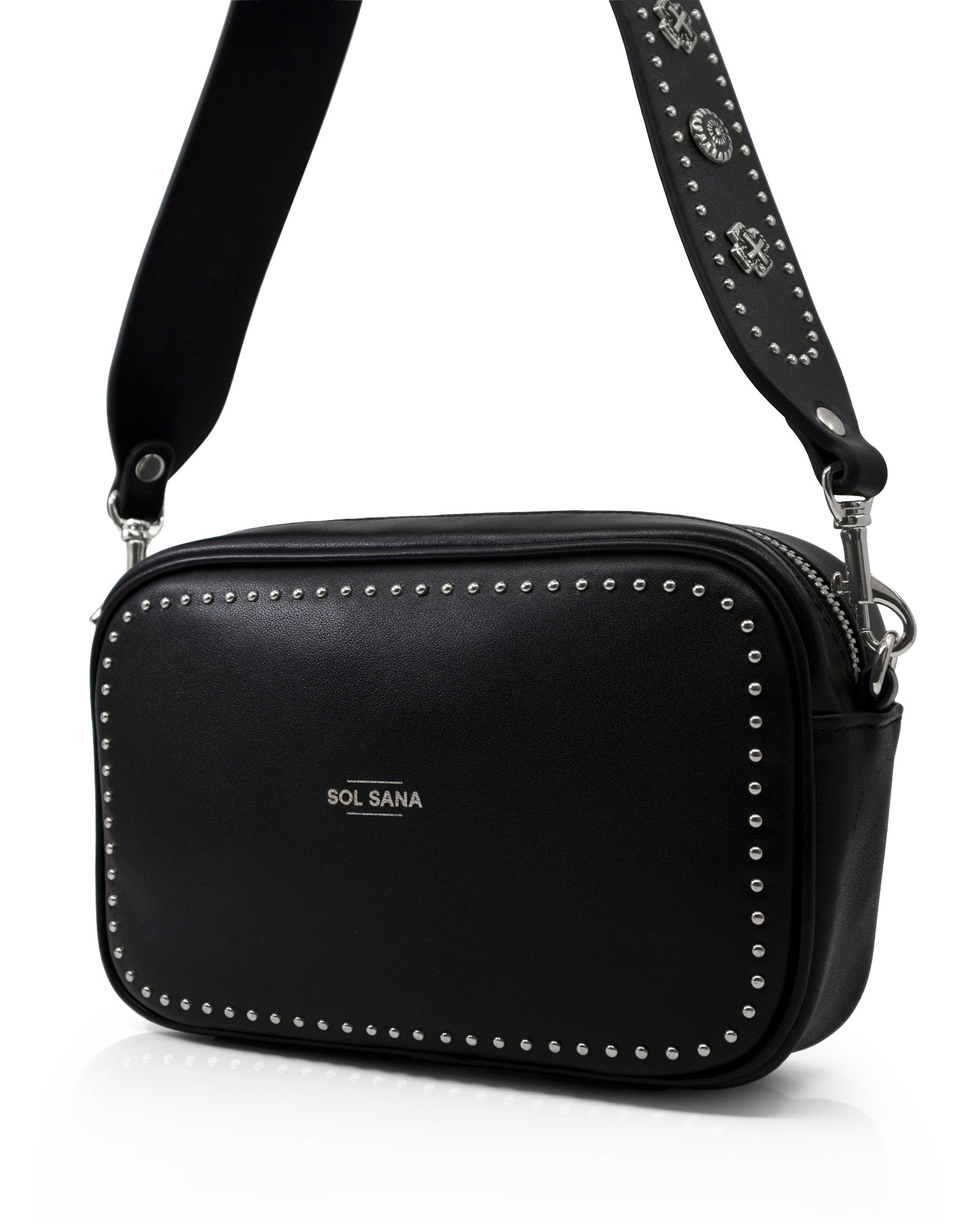 Sol Sana Camera Bag with studded western country rock studded strap Black Silver