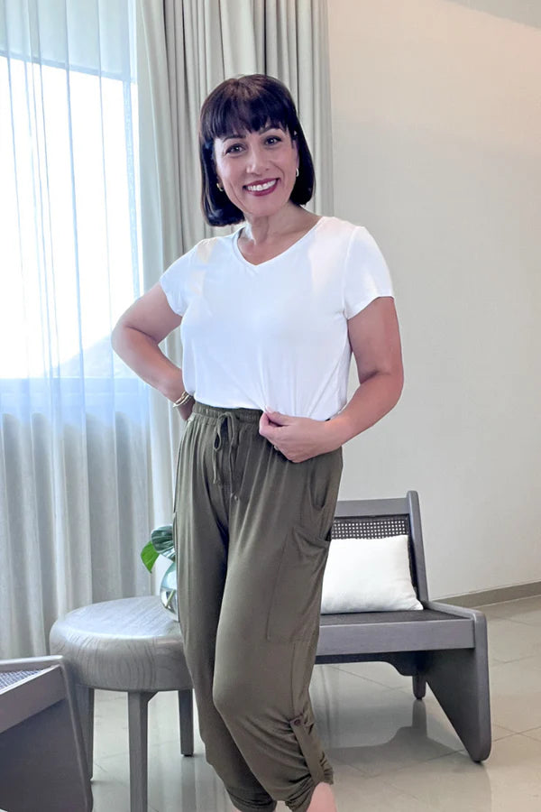 Bamboo Body Vneck White Ivory Bamboo Tee Classic top Basic short Sleeve premium basic tee Minimalist aesthetic crop T-Shirt