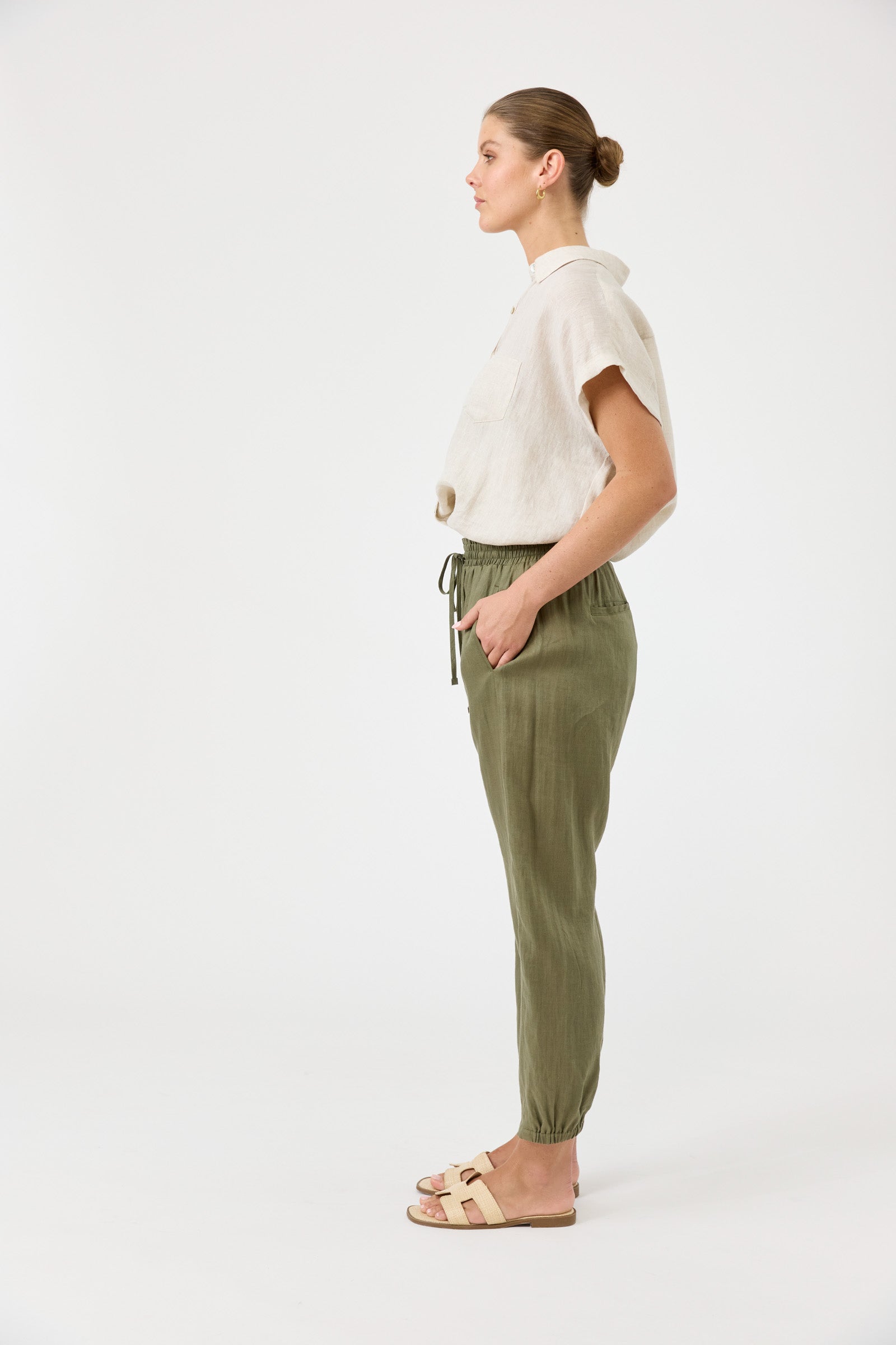 Studio Linen Relaxed Pant - Khaki