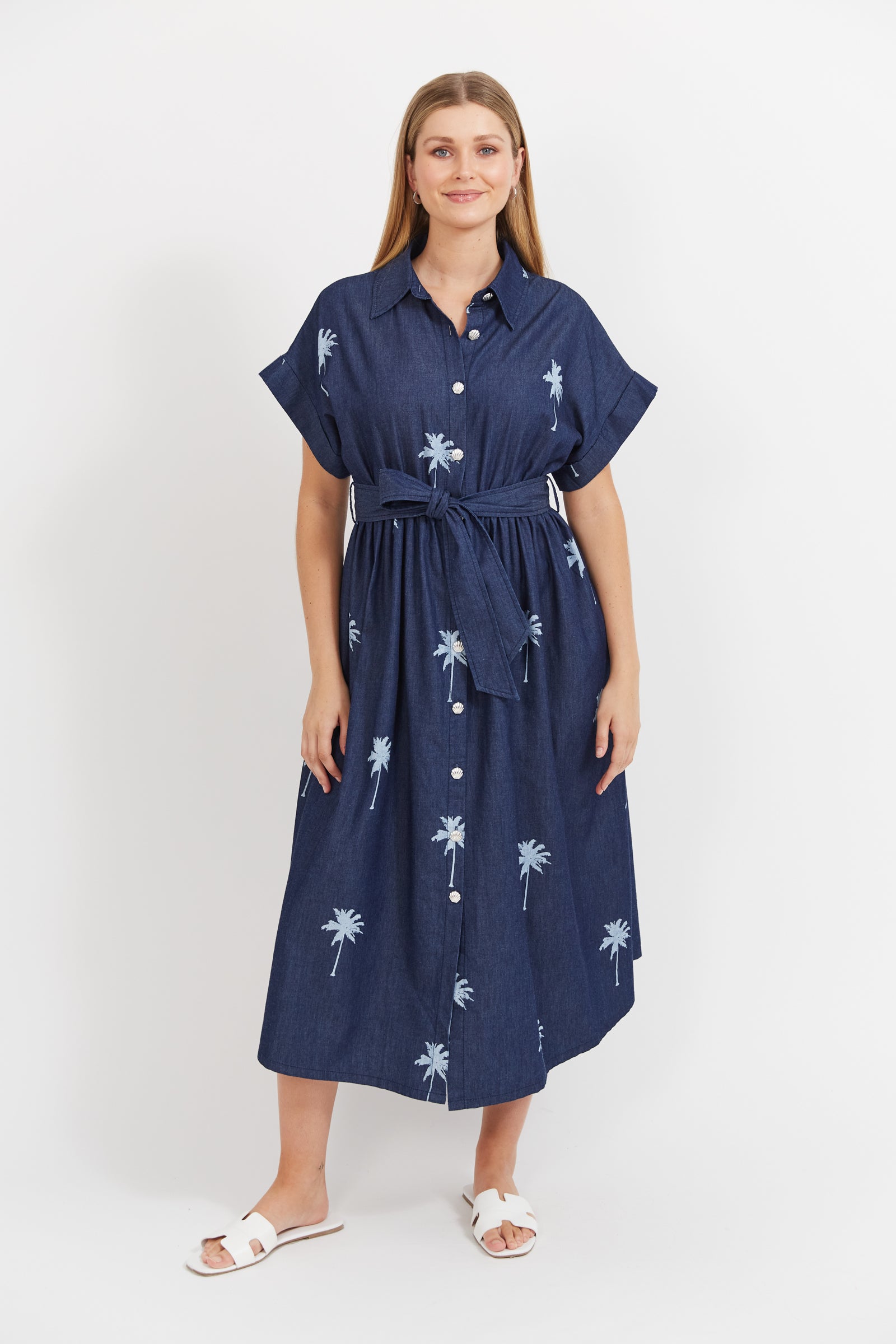Montego Shirt Dress - Indigo Palms