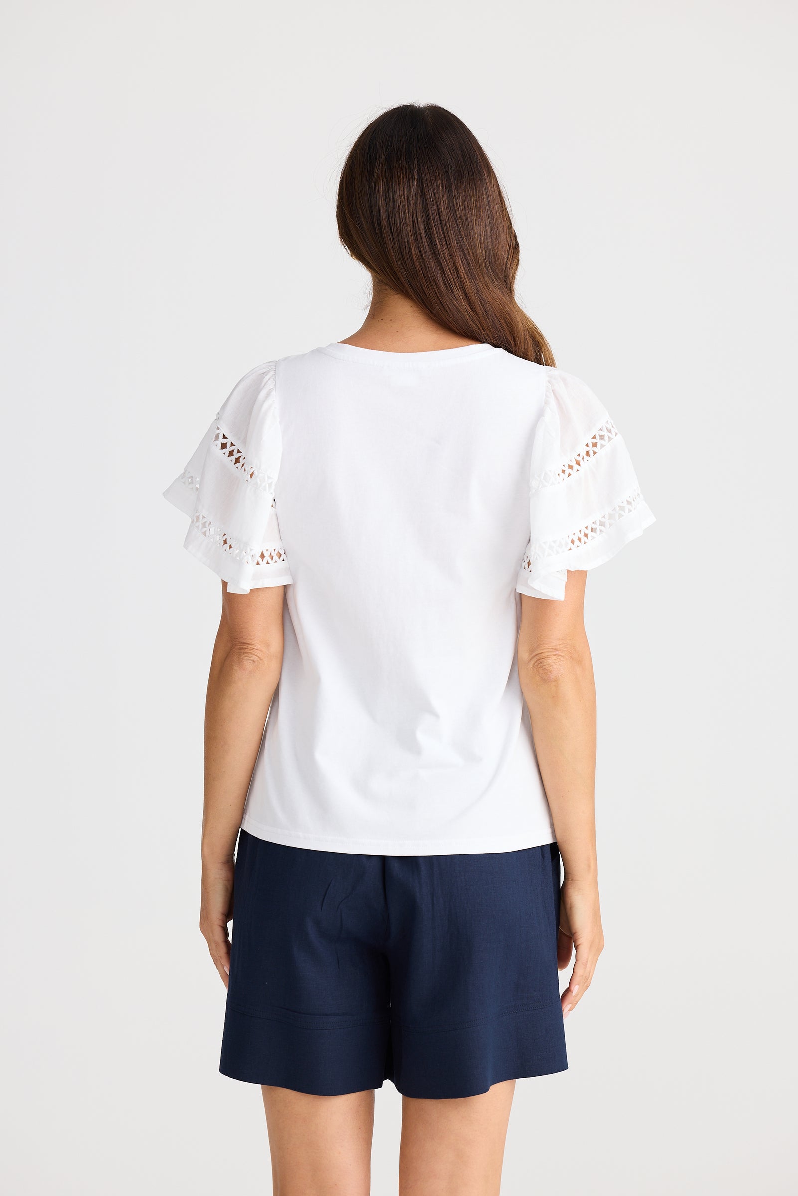 Brave + True Chloe Cotton T-shirt Work Smart Casual Flared Sleeve Short sleeve detail White
