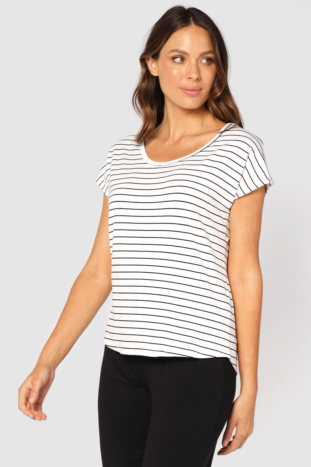 Bamboo Eadie Tee - White Black Stripe