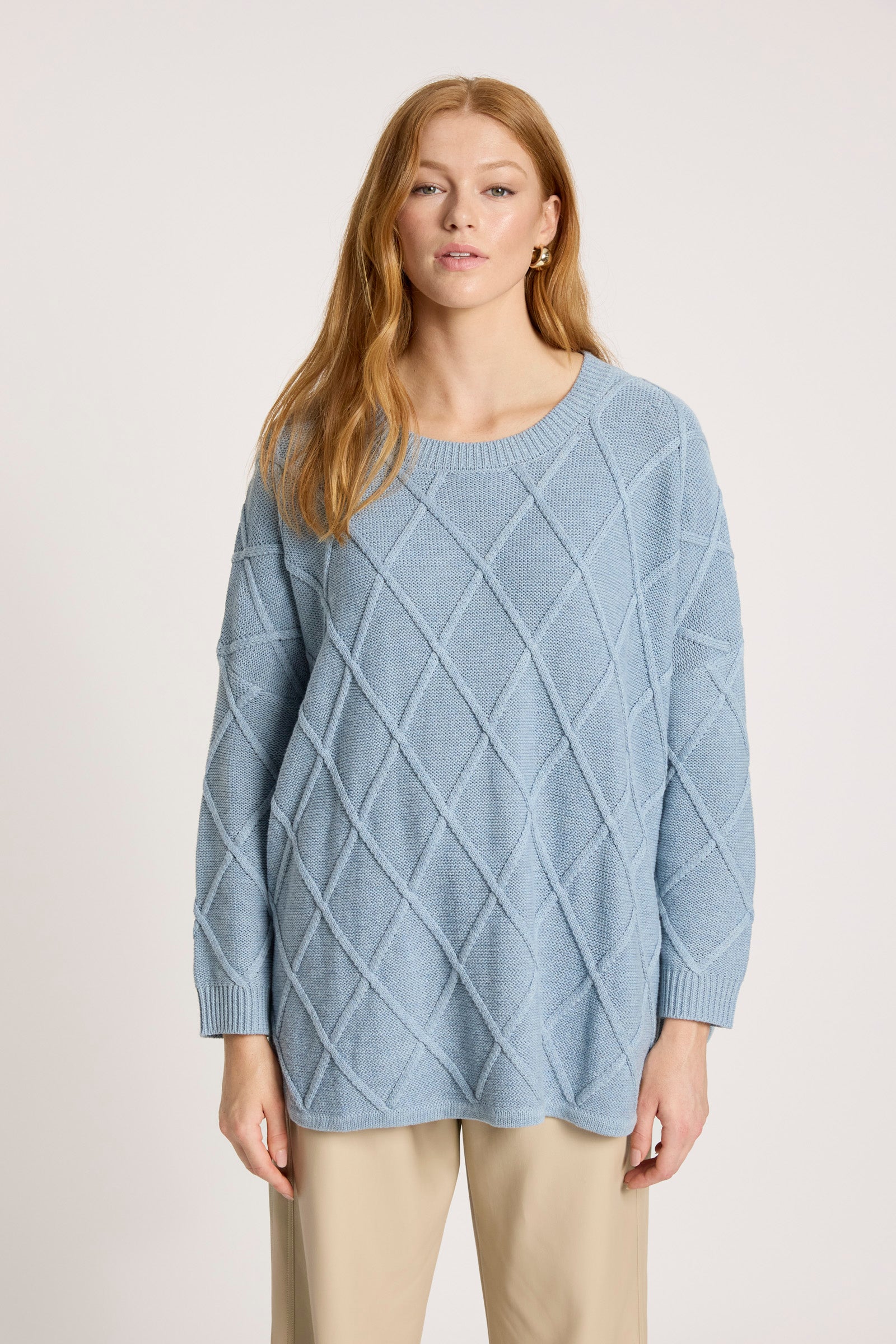 Eb&Ive Liora Relaxed Cotton Jumper Lake Blue light Baby blue relaxed weekend knit cable travel sweater