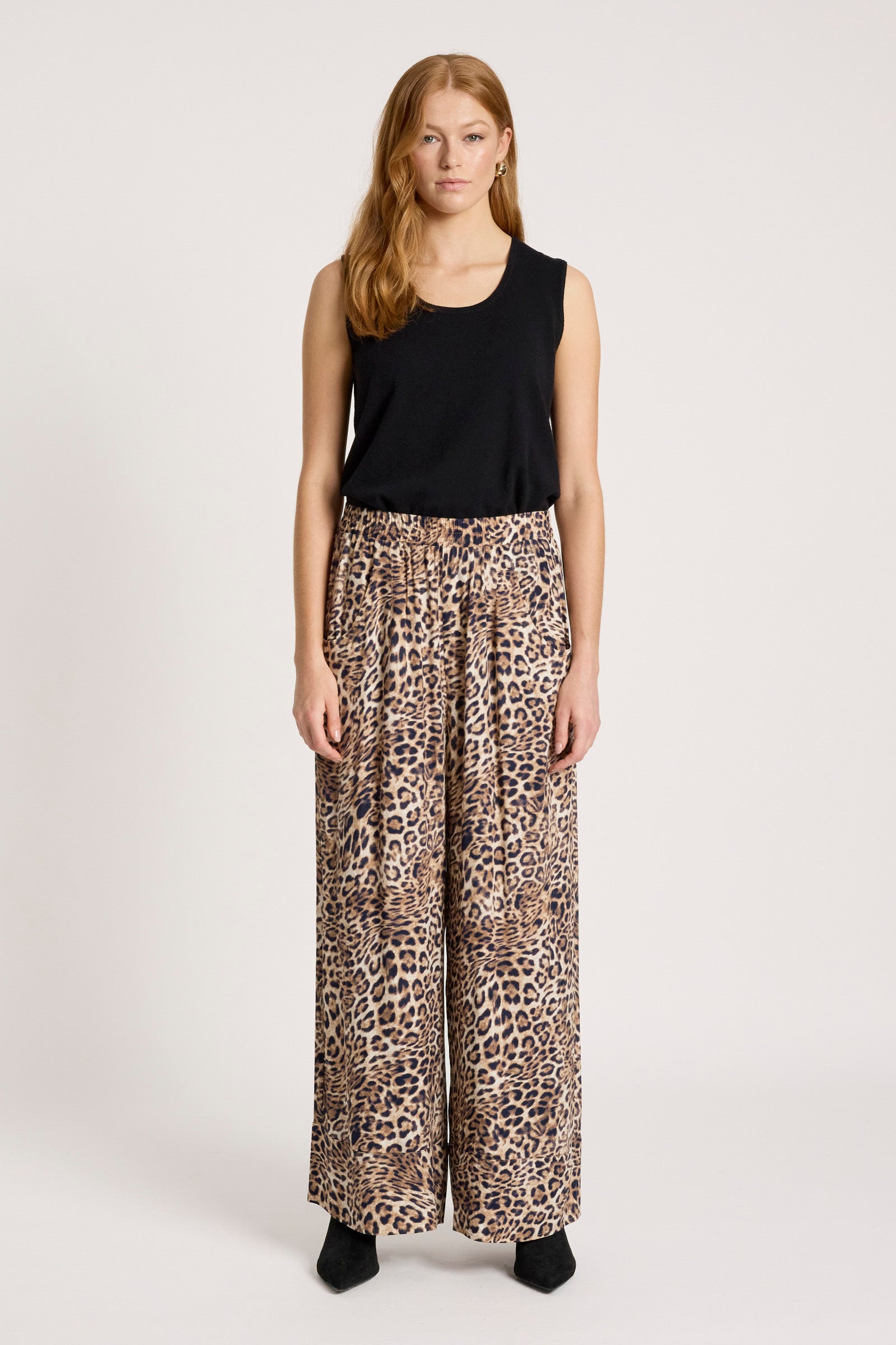 Eb&Ive San Pant Nomad Leopard Wide leg printed work smart casual linen trousers viscose