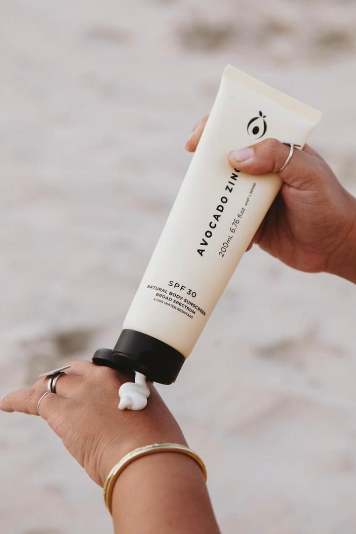 Avocado Zinc Body Moisturiser SPF30 All natural sun screen zinc Australian made skincare Nourish