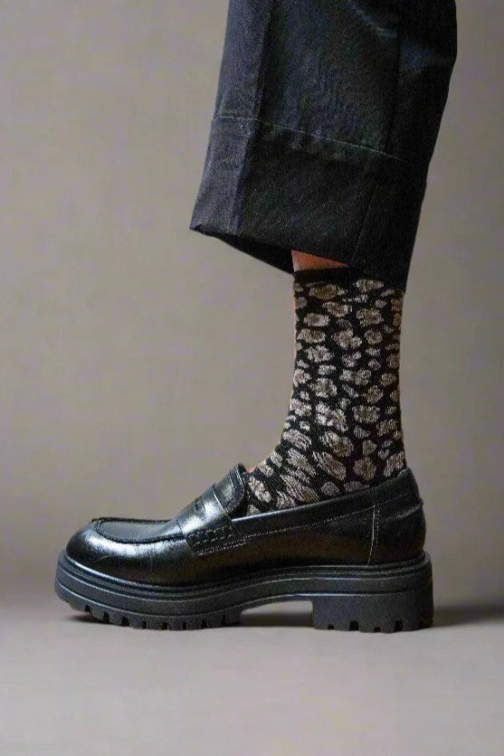 KLUE Glitter Lurex Socks | Leopard Black