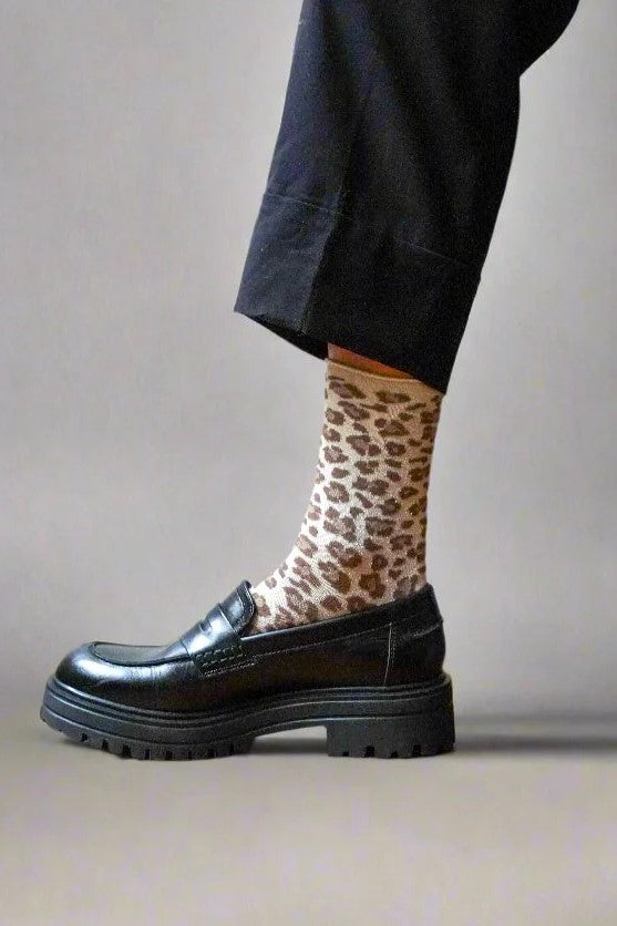 KLUE Glitter Lurex Socks | Leopard beige